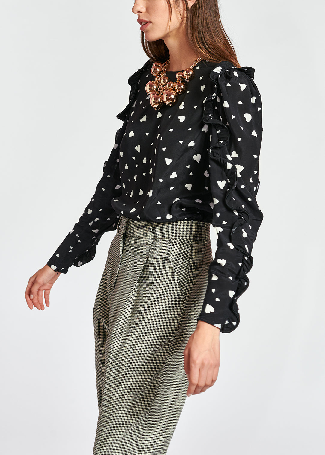 Black heart-print top with ruffled sleeves RE—SSENTIEL | Essentiel second hand