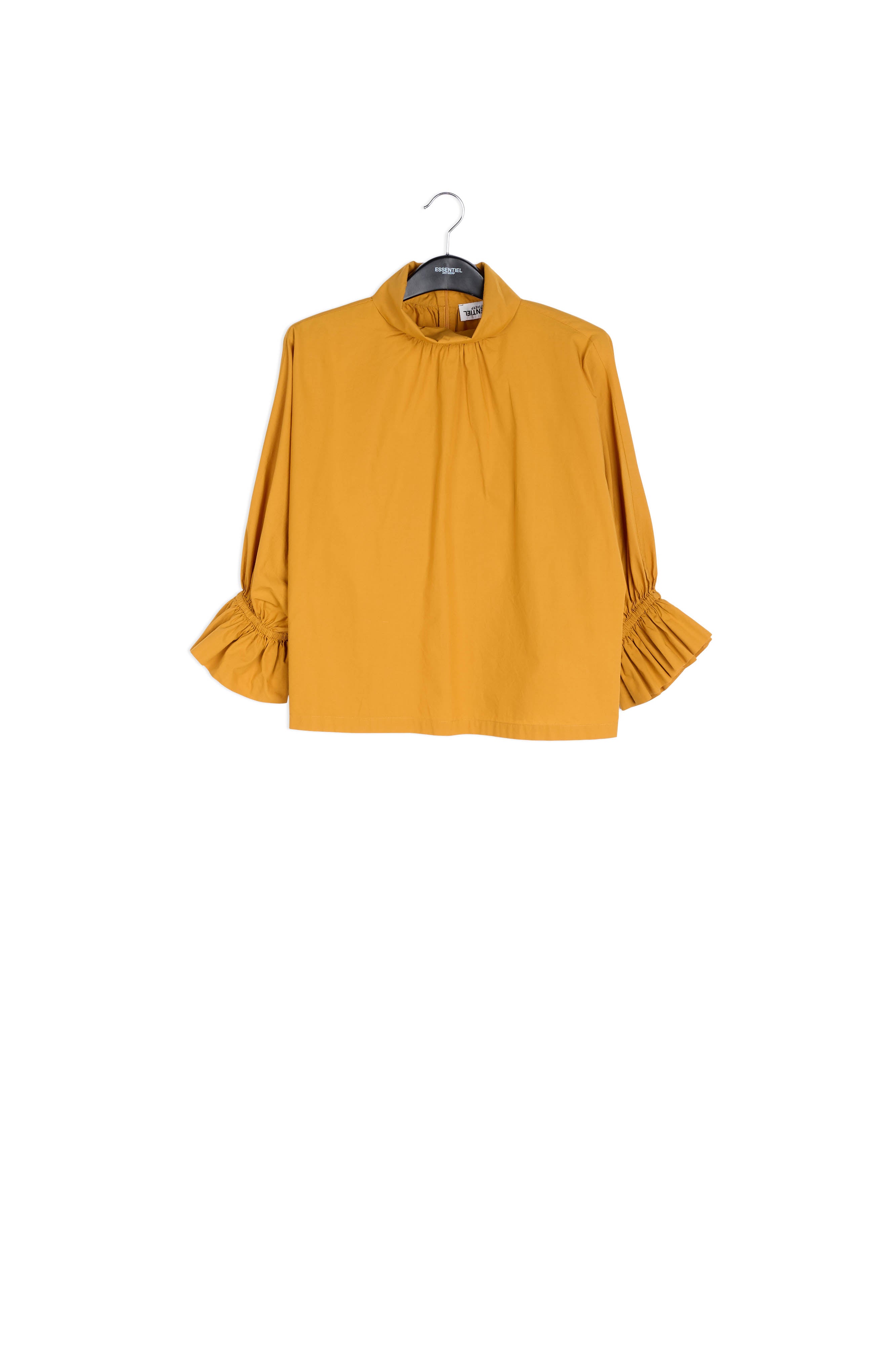 Ochre voluminous cotton top with high collar RE—SSENTIEL | Essentiel second hand