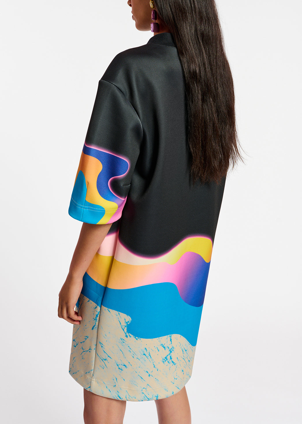 Black knee-length dress with multicolor print RE—SSENTIEL | Essentiel second hand