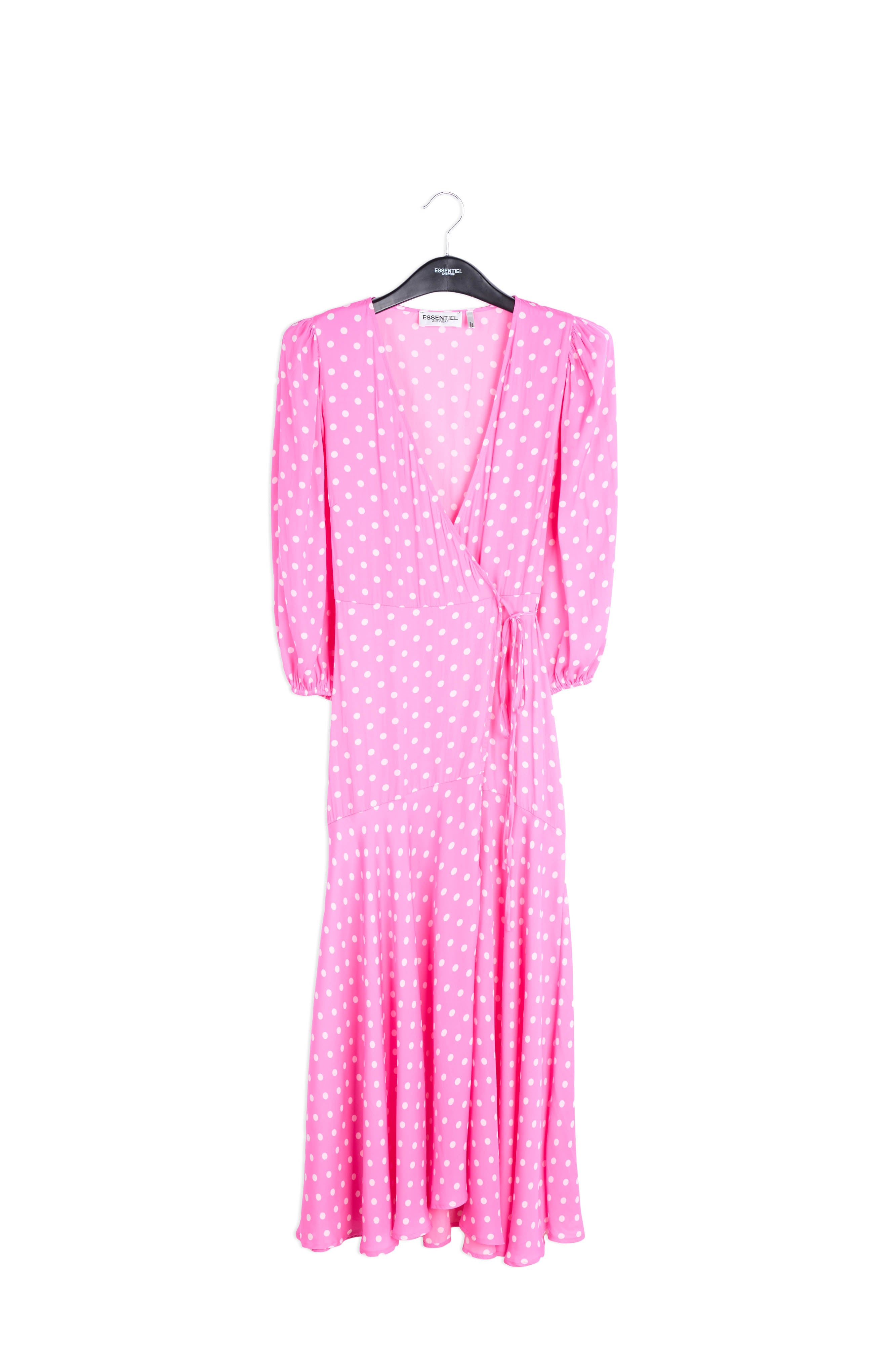 Neon pink polka dot wrap maxi dress RE—SSENTIEL | Essentiel second hand