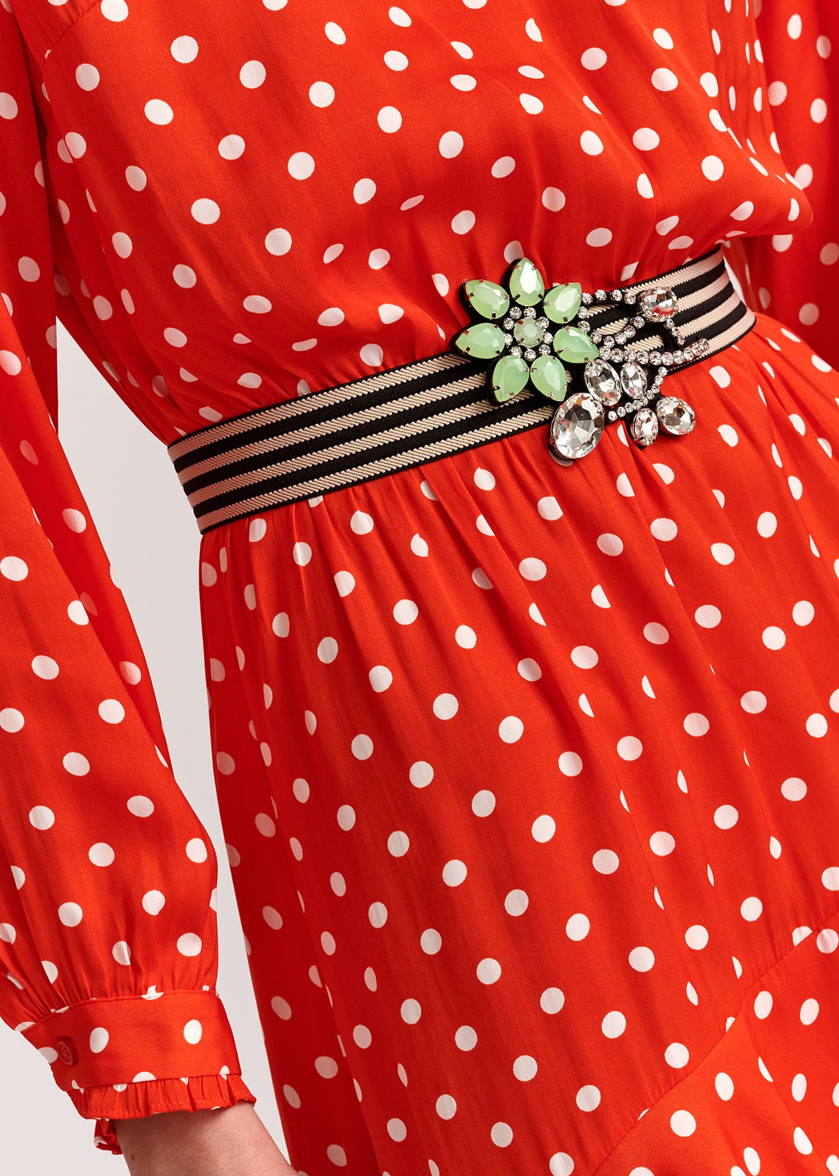Red polka dot ruffled midi dress RE—SSENTIEL | Essentiel second hand