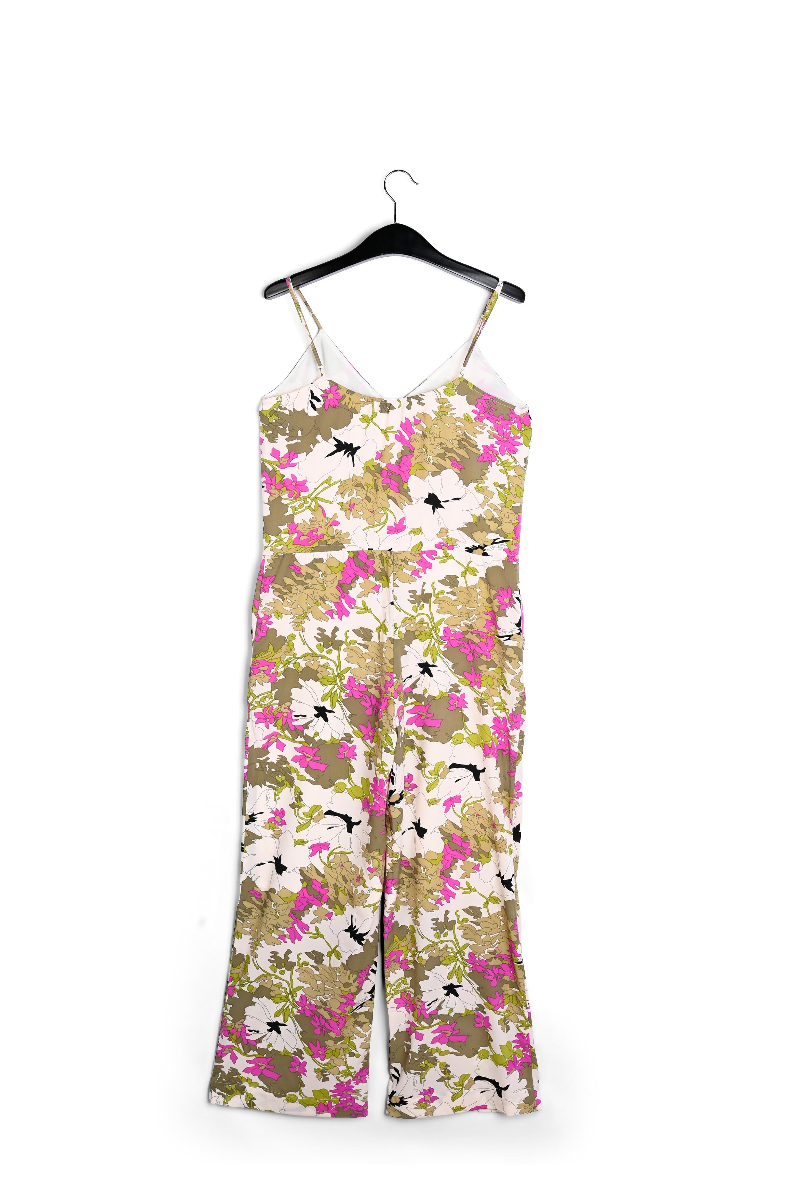 White, pink and khaki green floral jumpsuit RE—SSENTIEL | Essentiel second hand