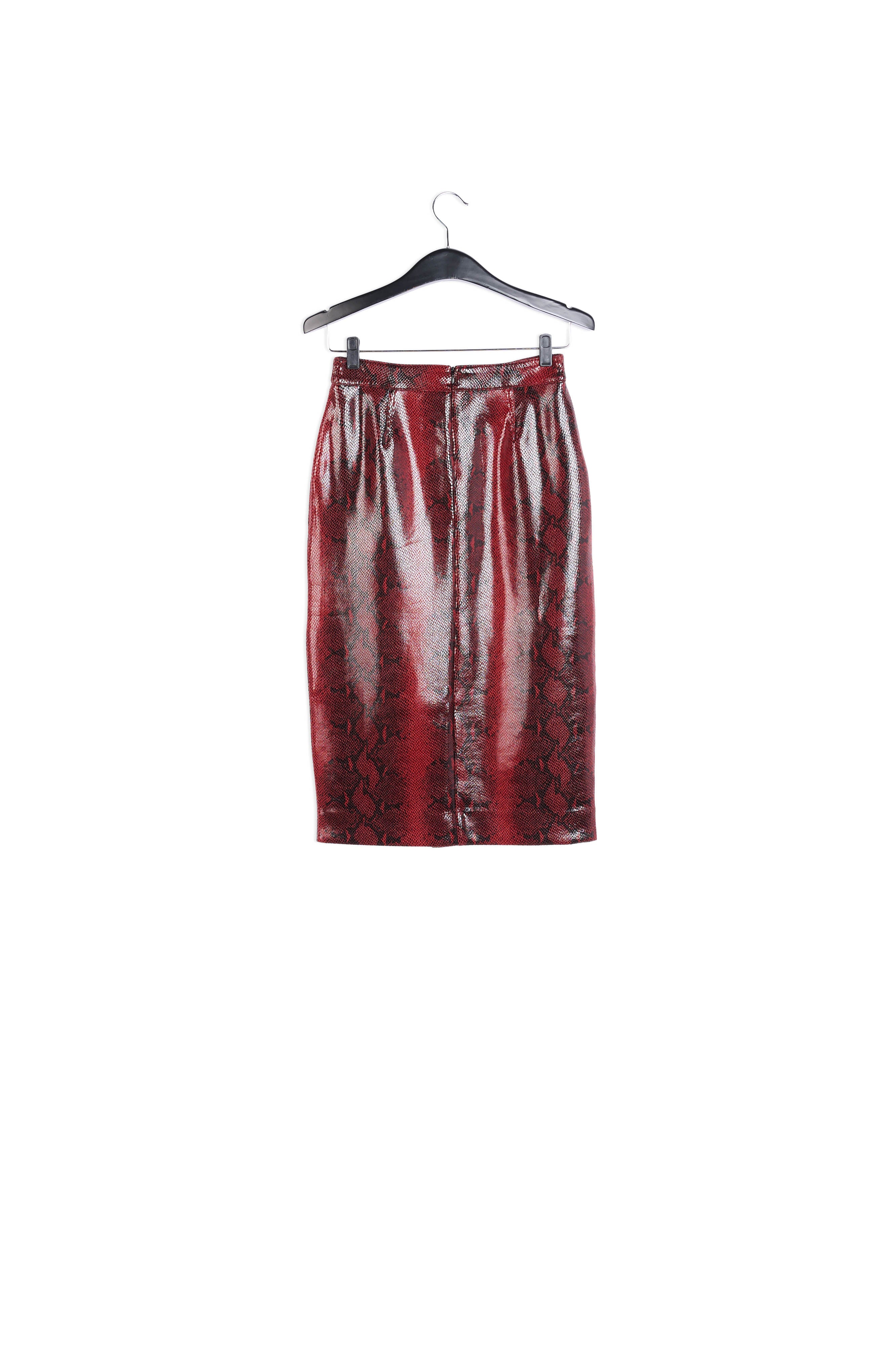 Red and black glossy snake-print midi skirt RE—SSENTIEL | Essentiel second hand
