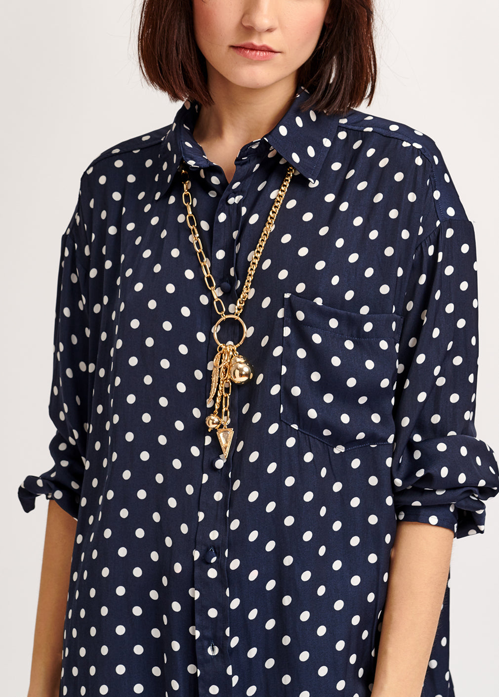 Dark blue polka dot oversized shirt RE—SSENTIEL | Essentiel second hand