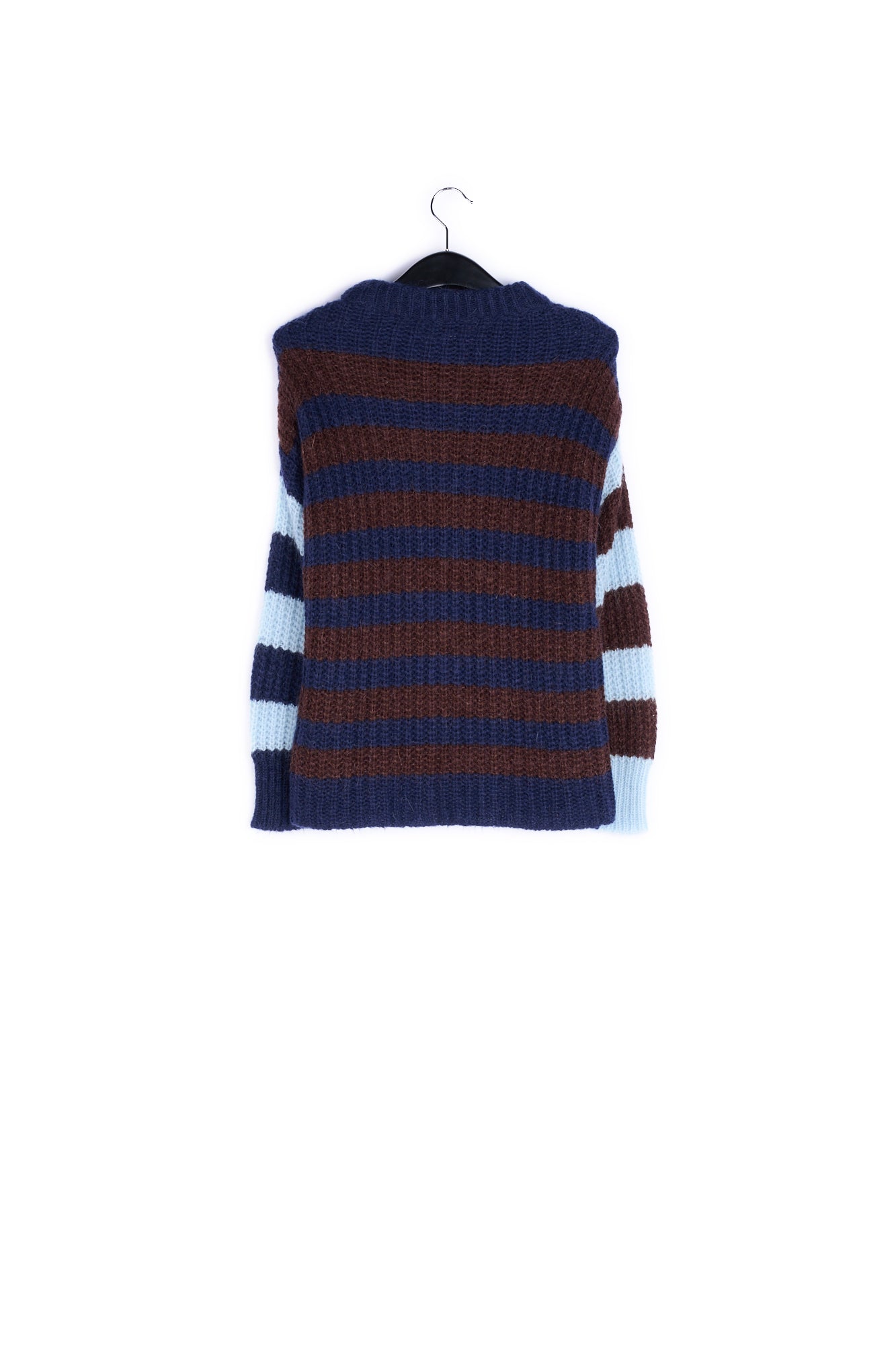Dark blue, brown and light blue striped ribbed-knit sweater RE—SSENTIEL | Essentiel second hand