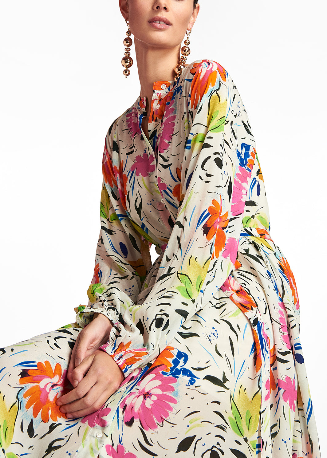 Gebroken witte maxi-hemdjurk met bloemen RE—SSENTIEL | Essentiel second hand