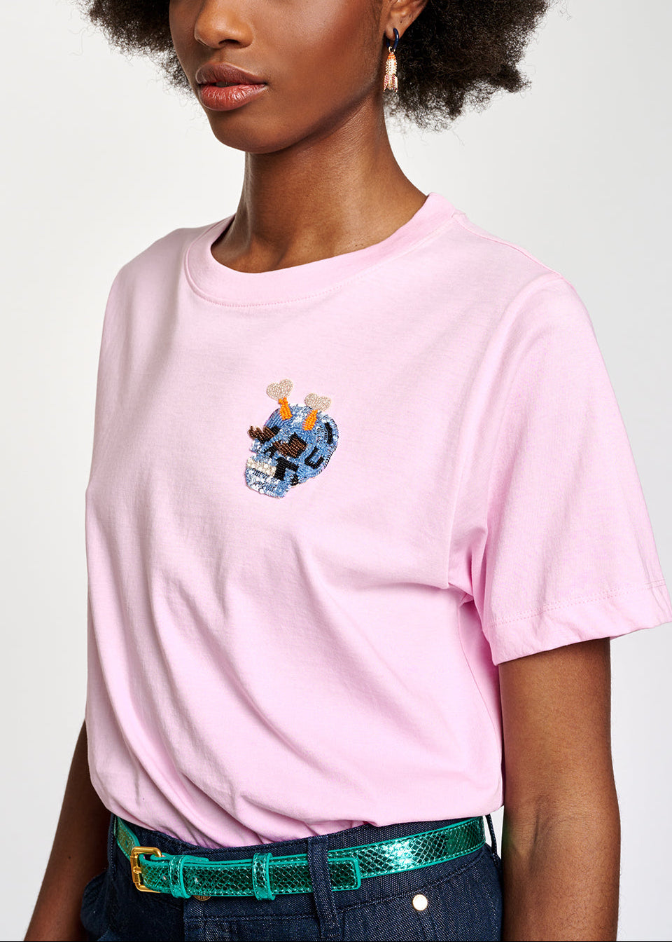 Light pink T-shirt with embroidery detail RE—SSENTIEL | Essentiel second hand