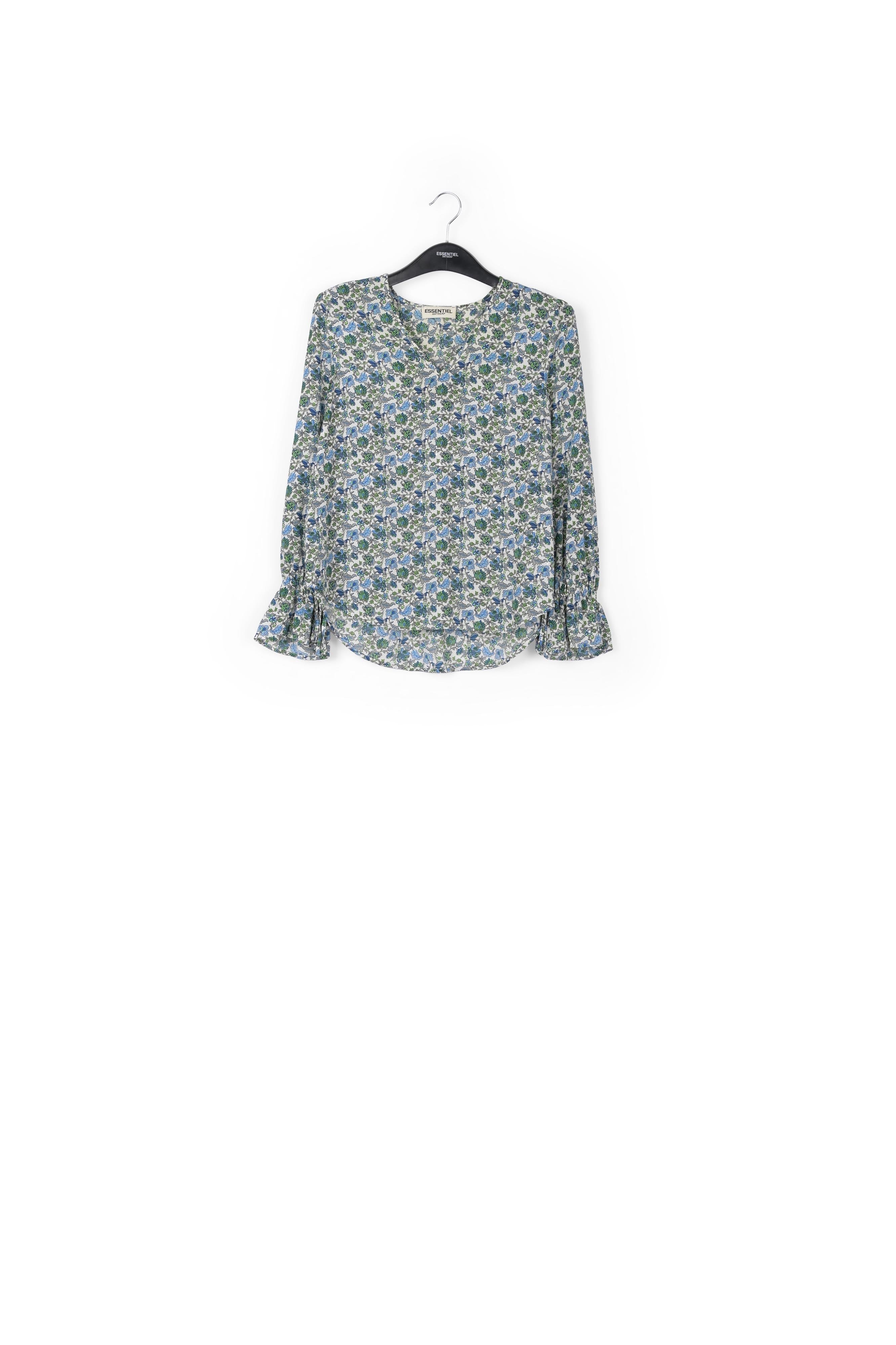 White top with blue floral print and rhinestones RE—SSENTIEL | Essentiel second hand