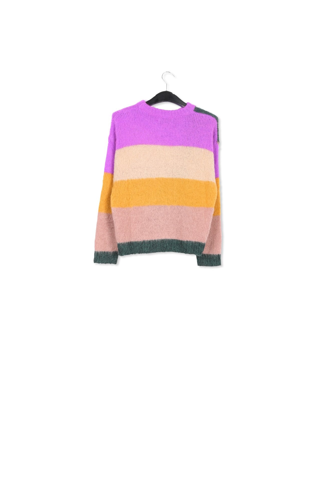 Pull en tricot intarsia pourpre, vert foncé et rose vintage RE—SSENTIEL | Essentiel second hand