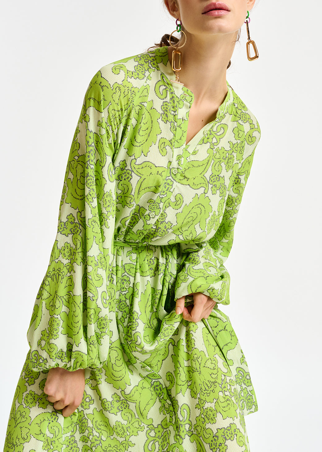 Green maxi-length dress with floral print RE—SSENTIEL | Essentiel second hand
