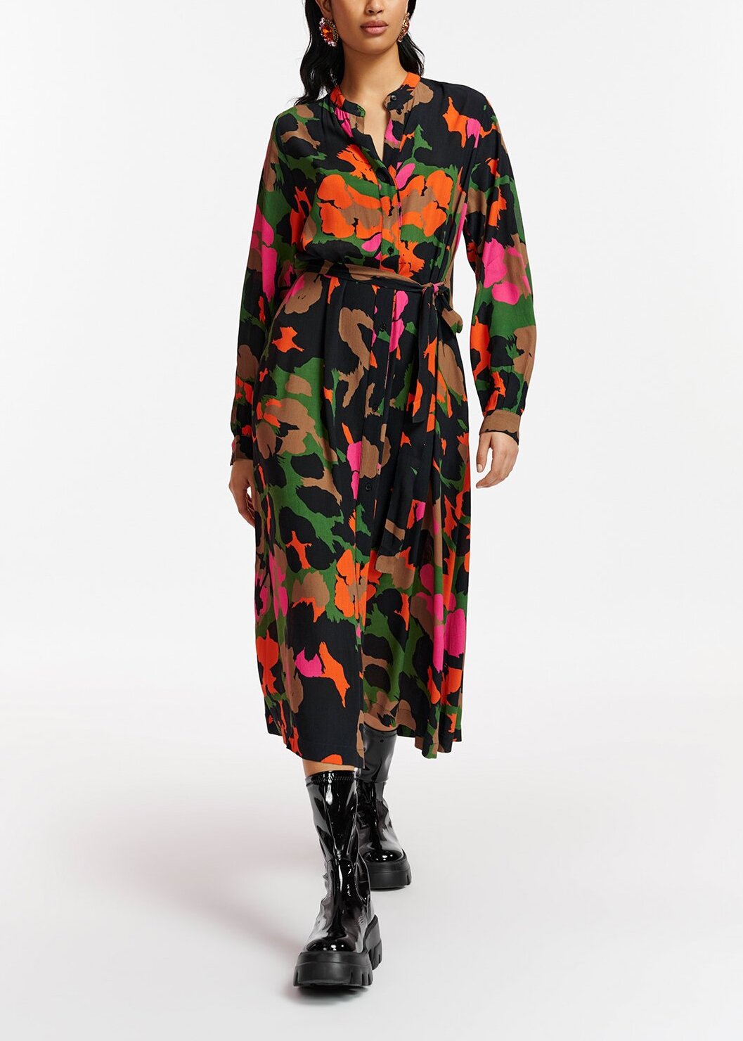 Black, brown and orange abstract print midi-length shirt dress RE—SSENTIEL | Essentiel second hand