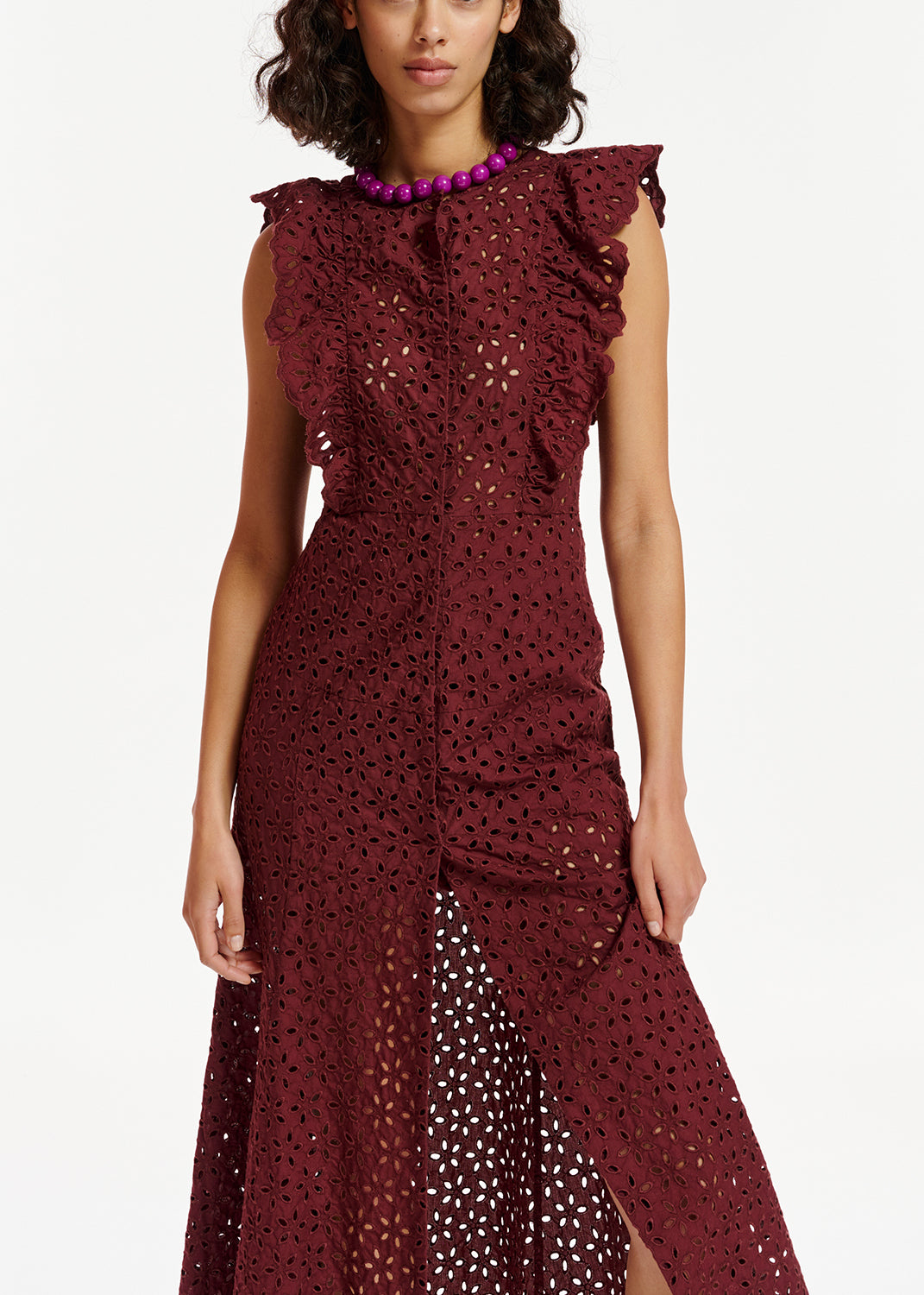 Maxi robe en coton bordeaux à broderie anglaise RE—SSENTIEL | Essentiel second hand