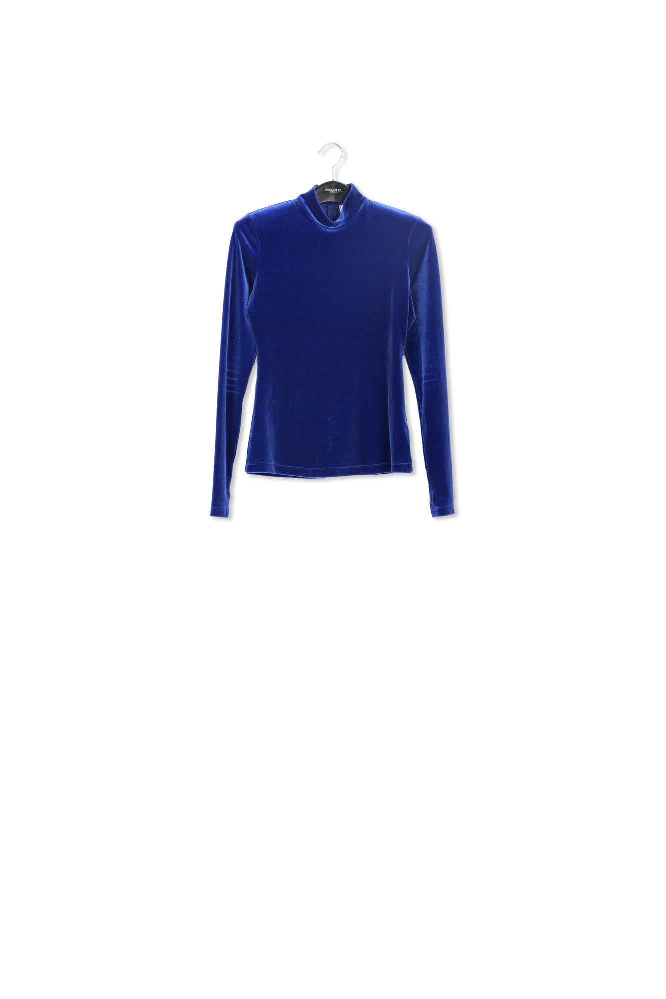 Blue stretch-velvet long-sleeved top RE—SSENTIEL | Essentiel second hand