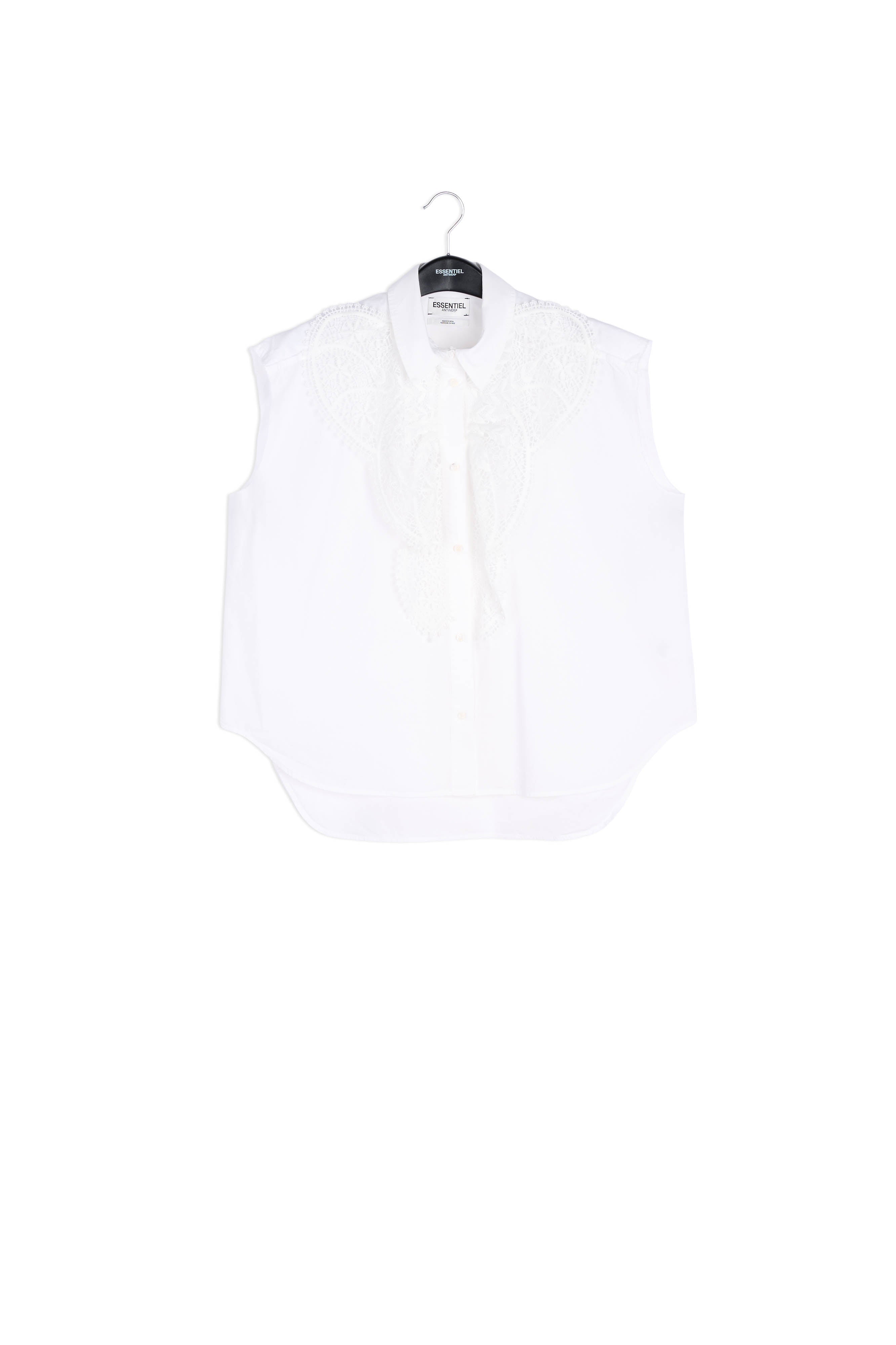 White cotton sleeveless shirt with lace embroidered trimmings RE—SSENTIEL | Essentiel second hand