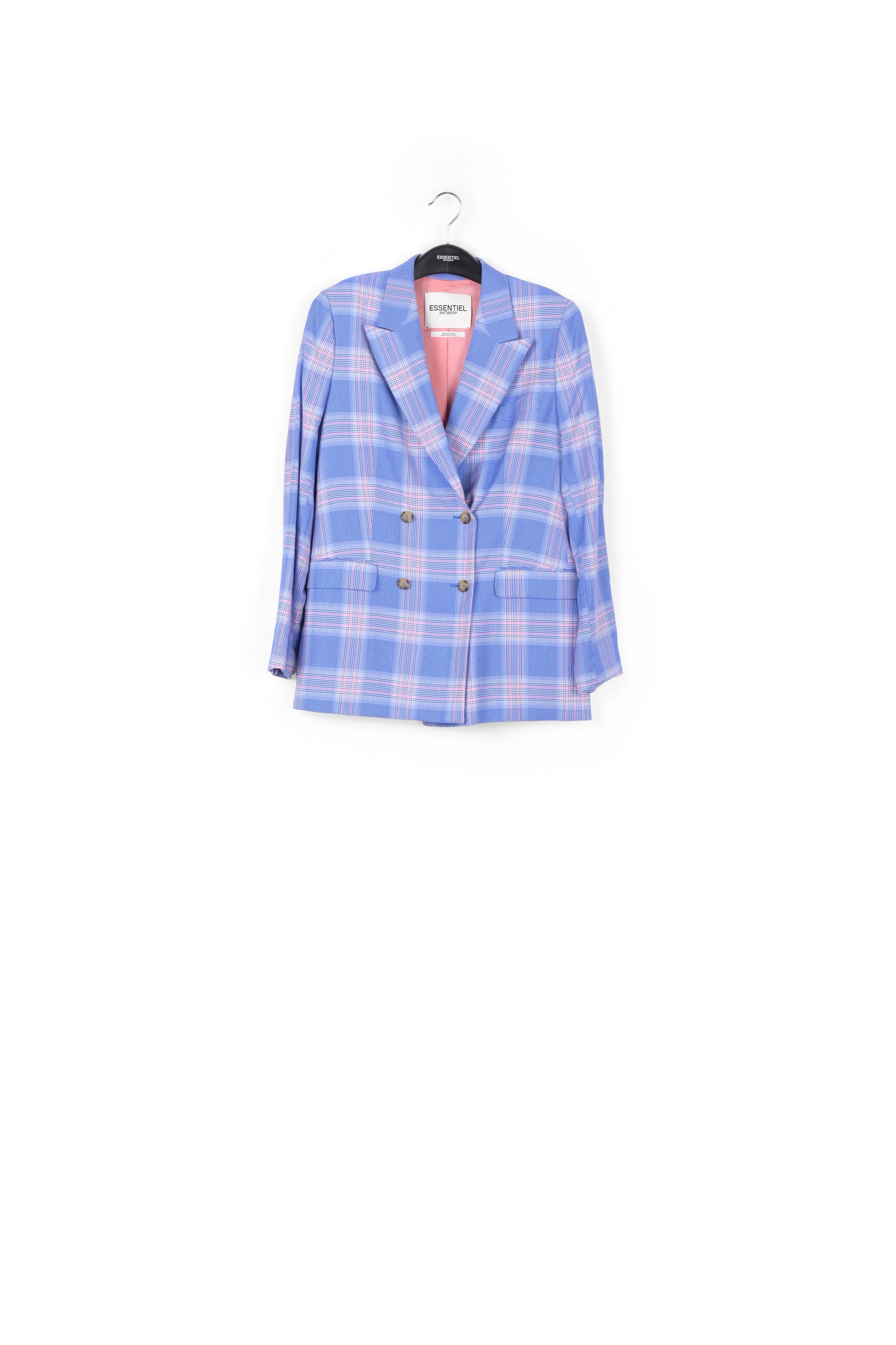 Blue plaid double-breasted blazer RE—SSENTIEL | Essentiel second hand