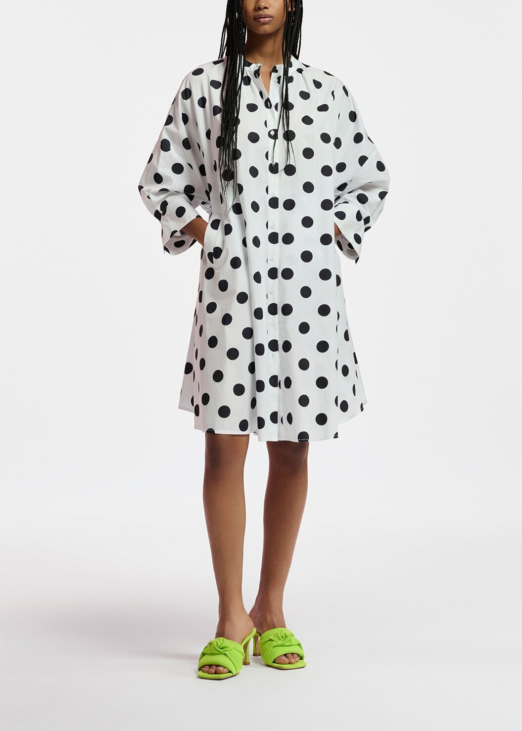 White and black polka-dot knee-length shirt dress RE—SSENTIEL | Essentiel second hand