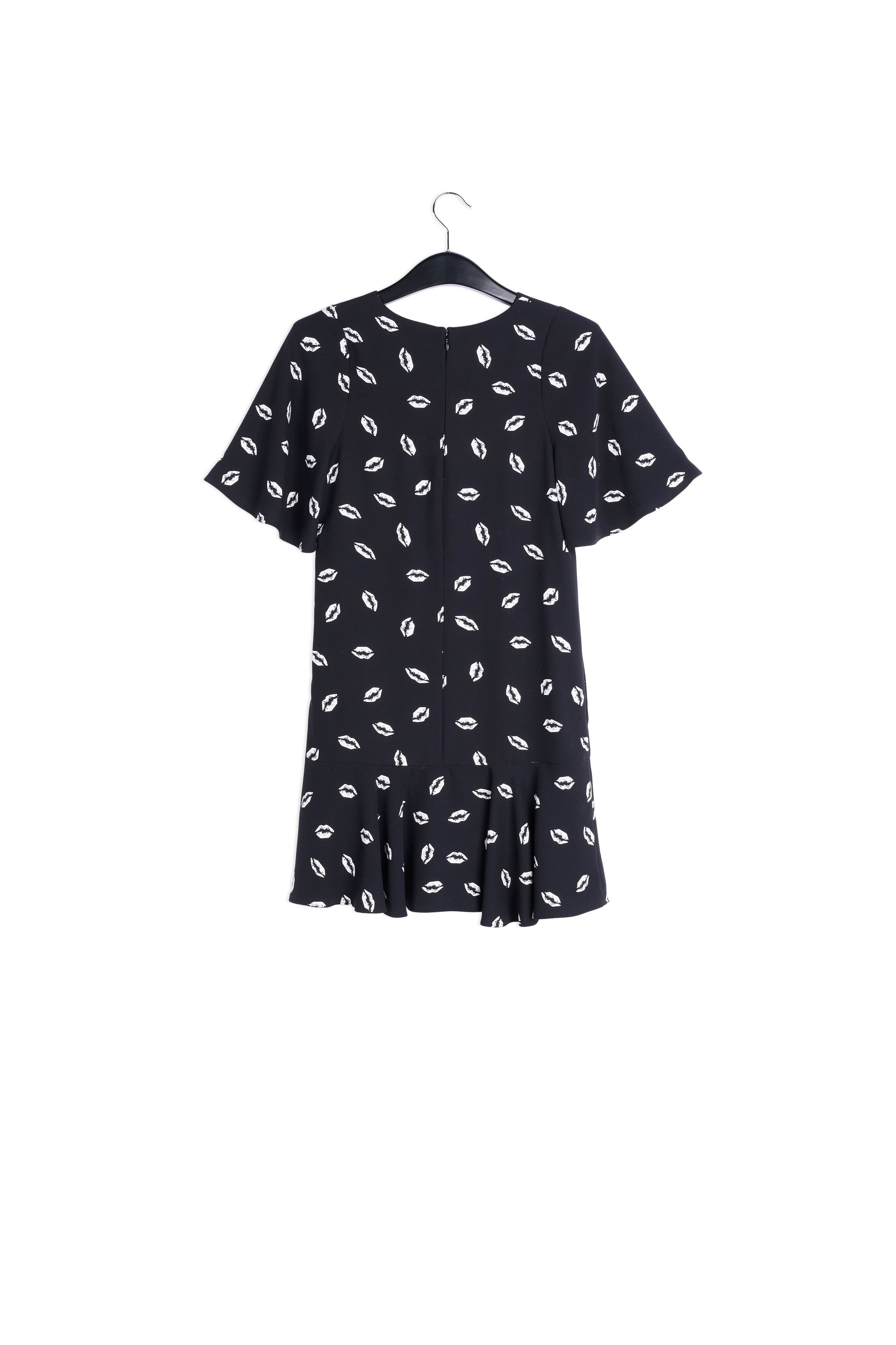 Zwart jurkje met ruches en mondprint  RE—SSENTIEL | Essentiel second hand