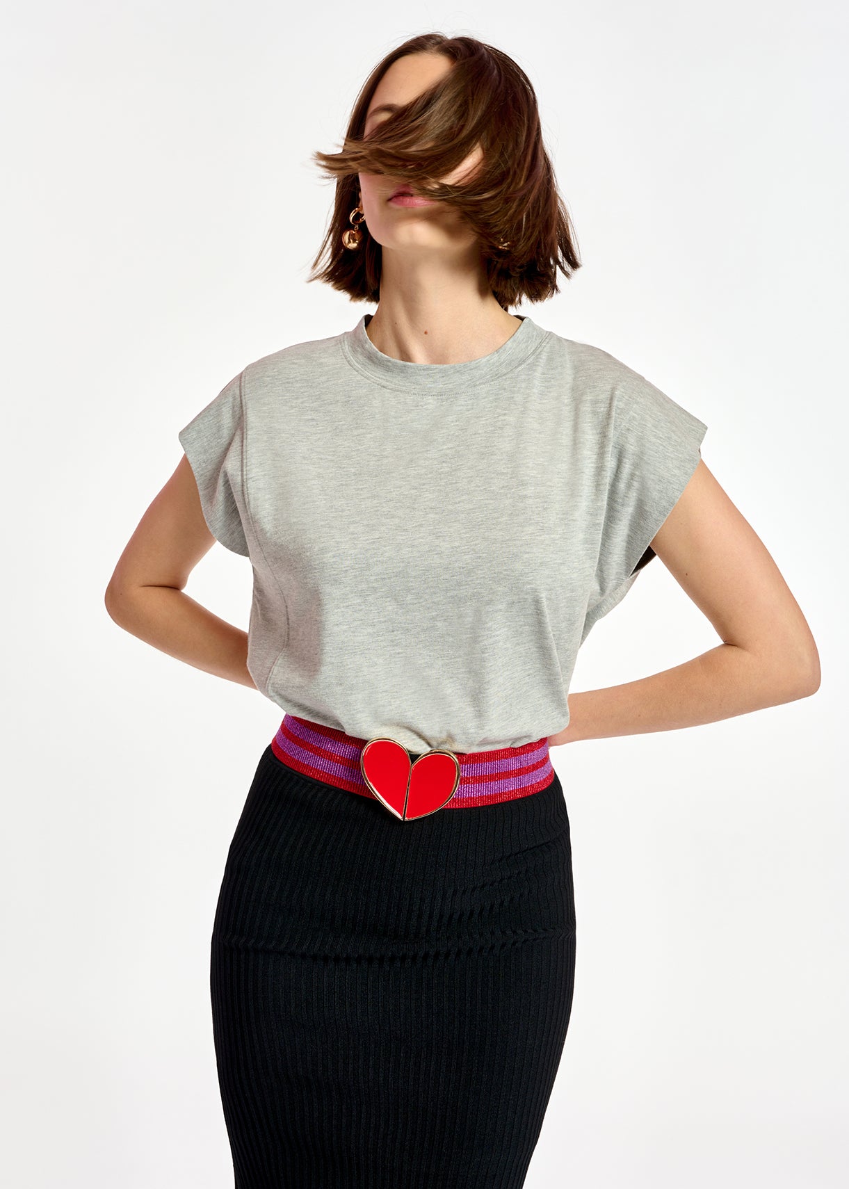 Grey cap-sleeve T-shirt RE—SSENTIEL | Essentiel second hand