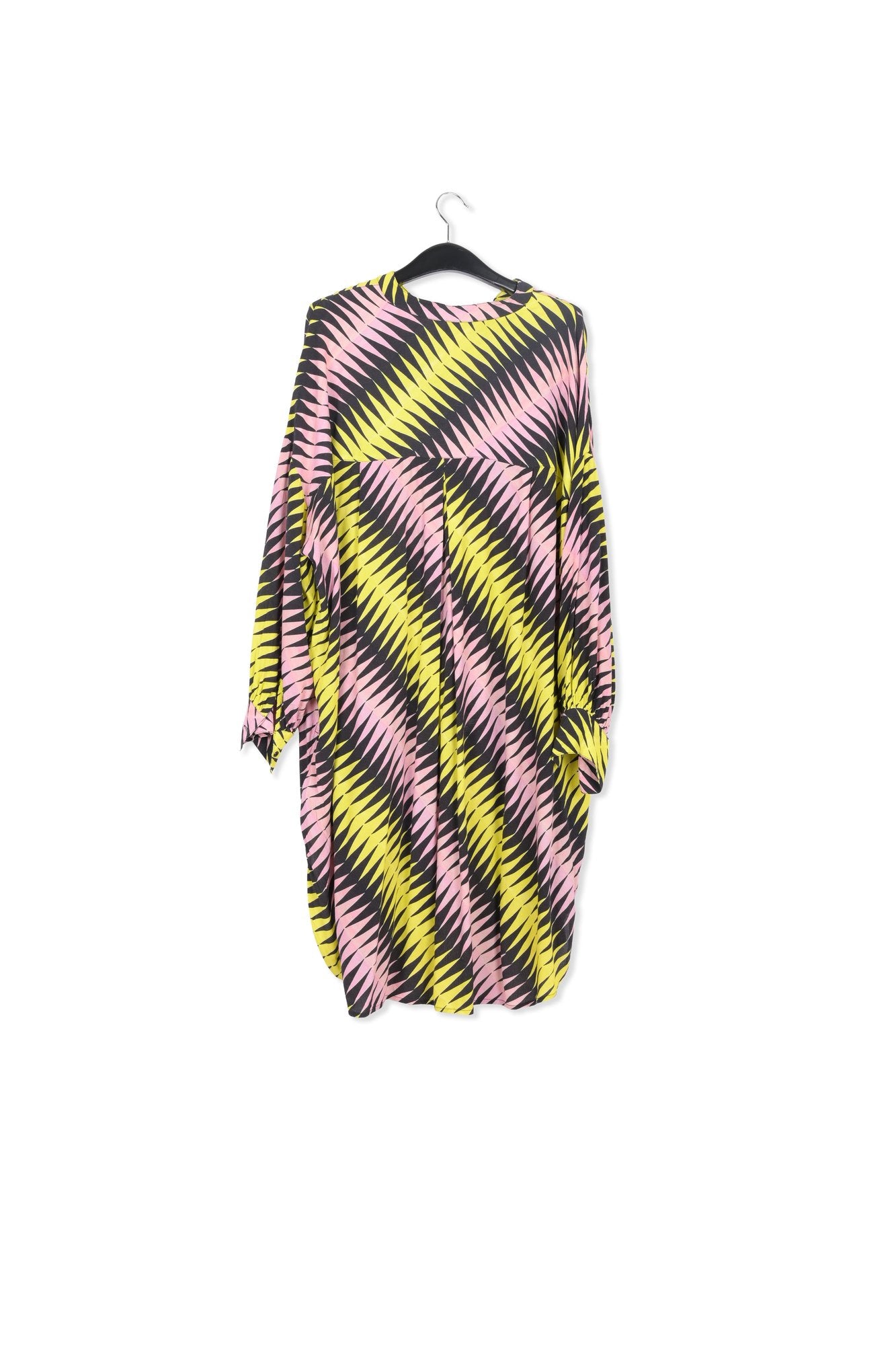 Pink, black and yellow graphic print knee-length dress RE—SSENTIEL | Essentiel second hand