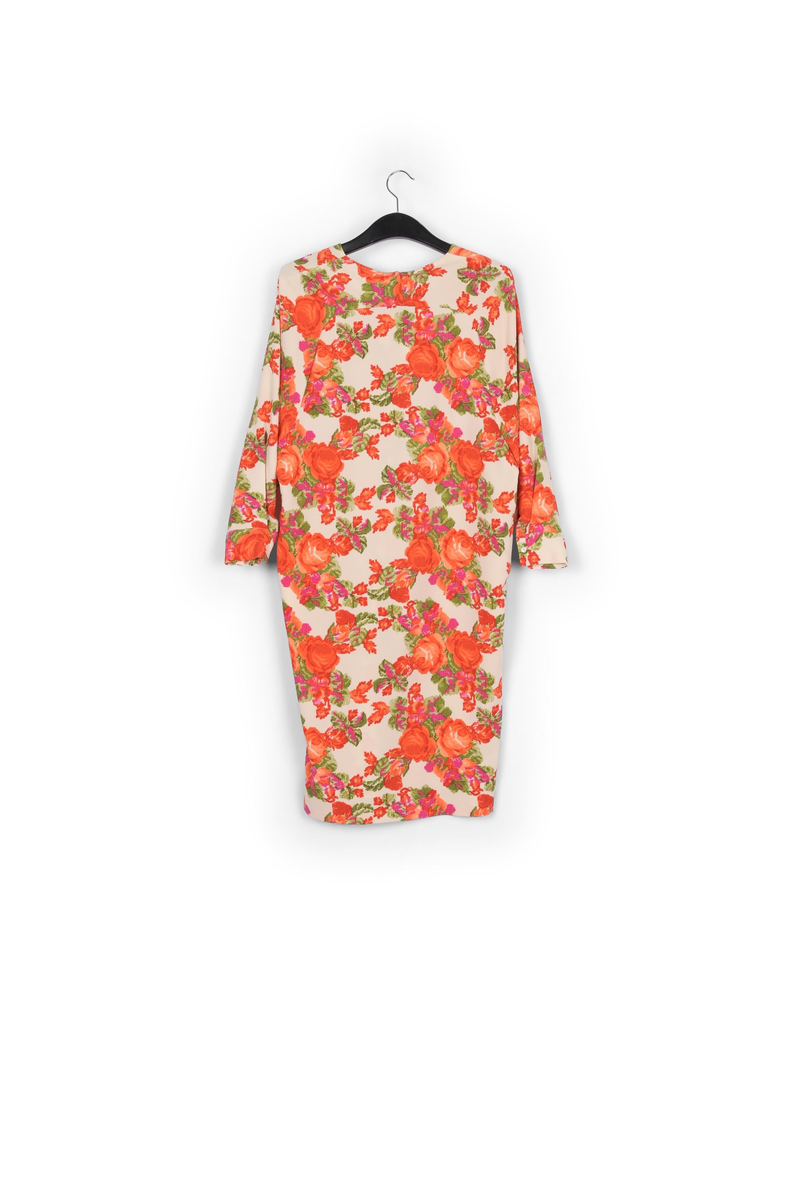Orange and red floral print v-neck dress RE—SSENTIEL | Essentiel second hand