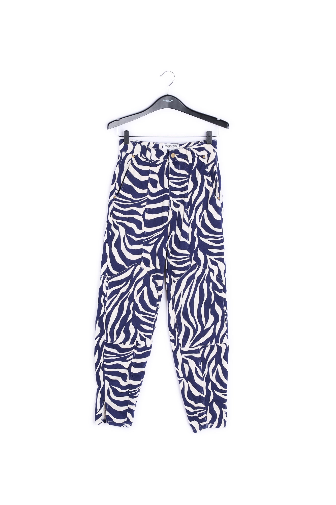 Off-white and navy blue zebra-print denim cargo pants RE—SSENTIEL | Essentiel second hand