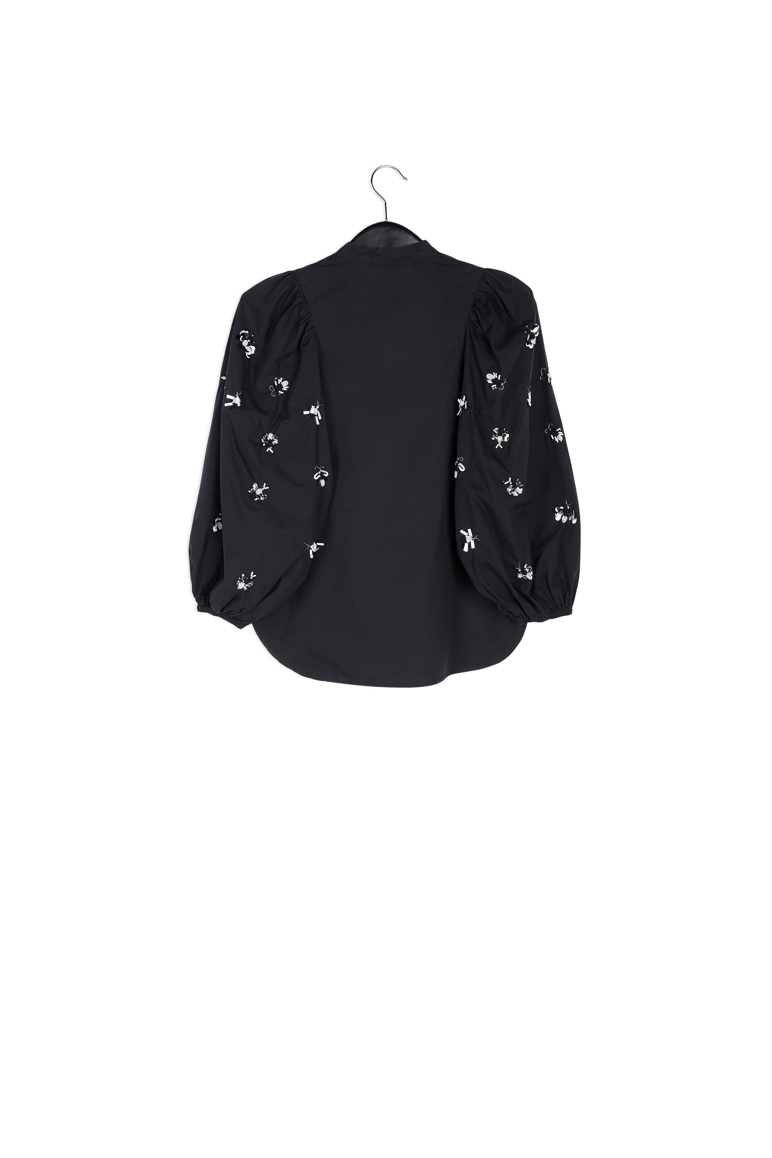 Black cotton-poplin embroidered puffed-sleeve shirt RE—SSENTIEL | Essentiel second hand