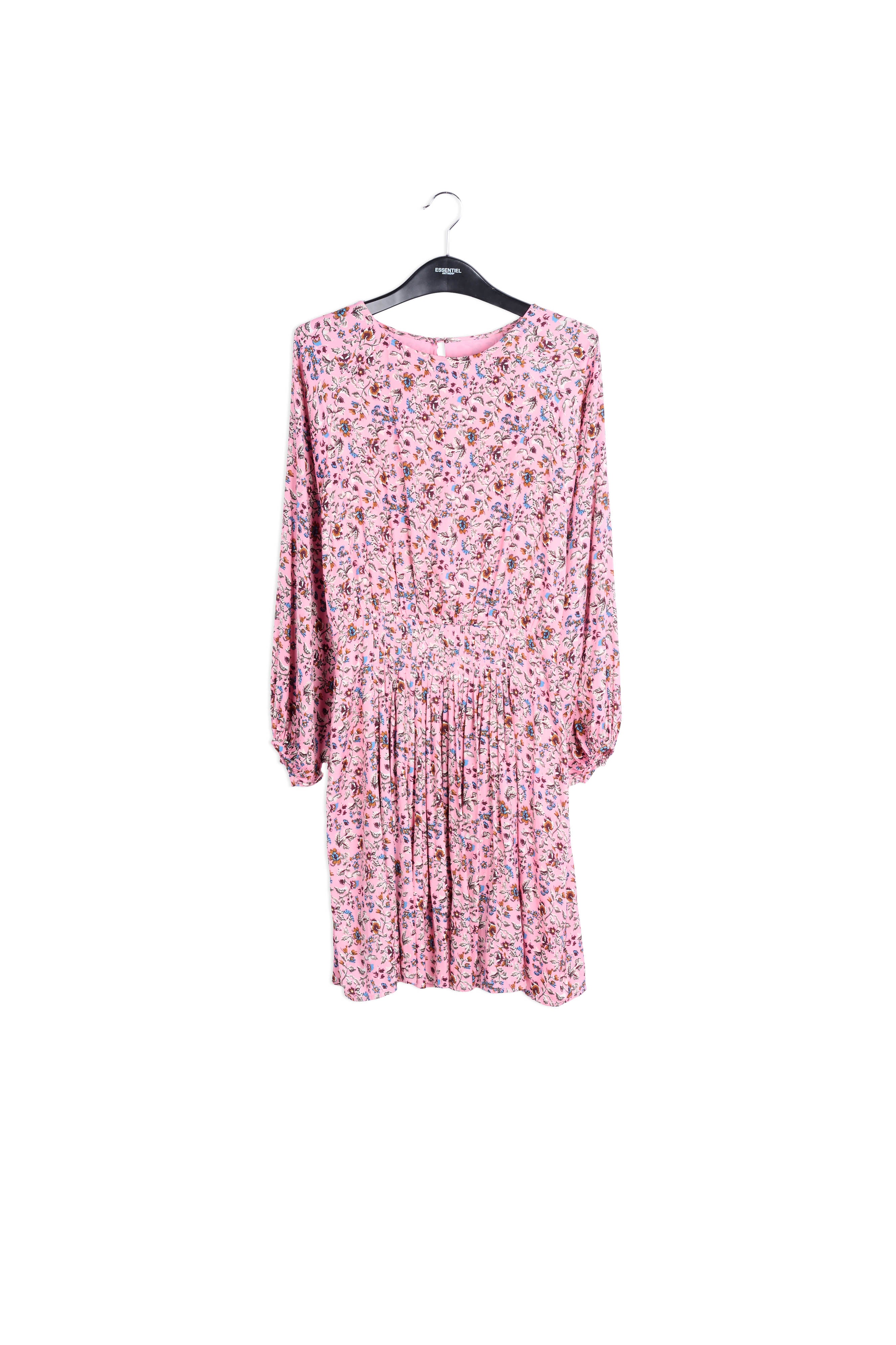 Pink long-sleeved mini dress with flower print RE—SSENTIEL | Essentiel second hand