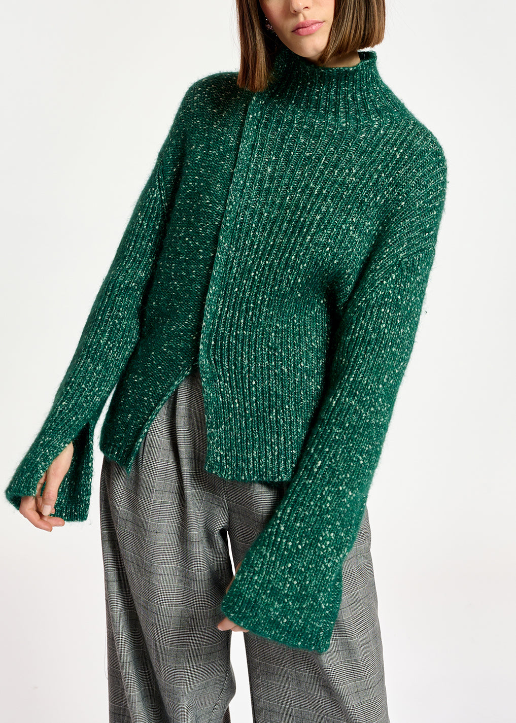 Pull à col roulé en tricot vert foncé mêlé RE—SSENTIEL | Essentiel second hand