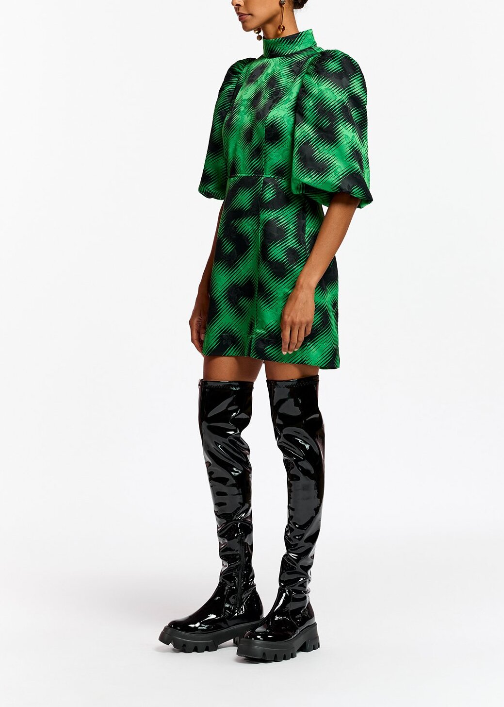 Green jacquard mini dress with leopard print RE—SSENTIEL | Essentiel second hand