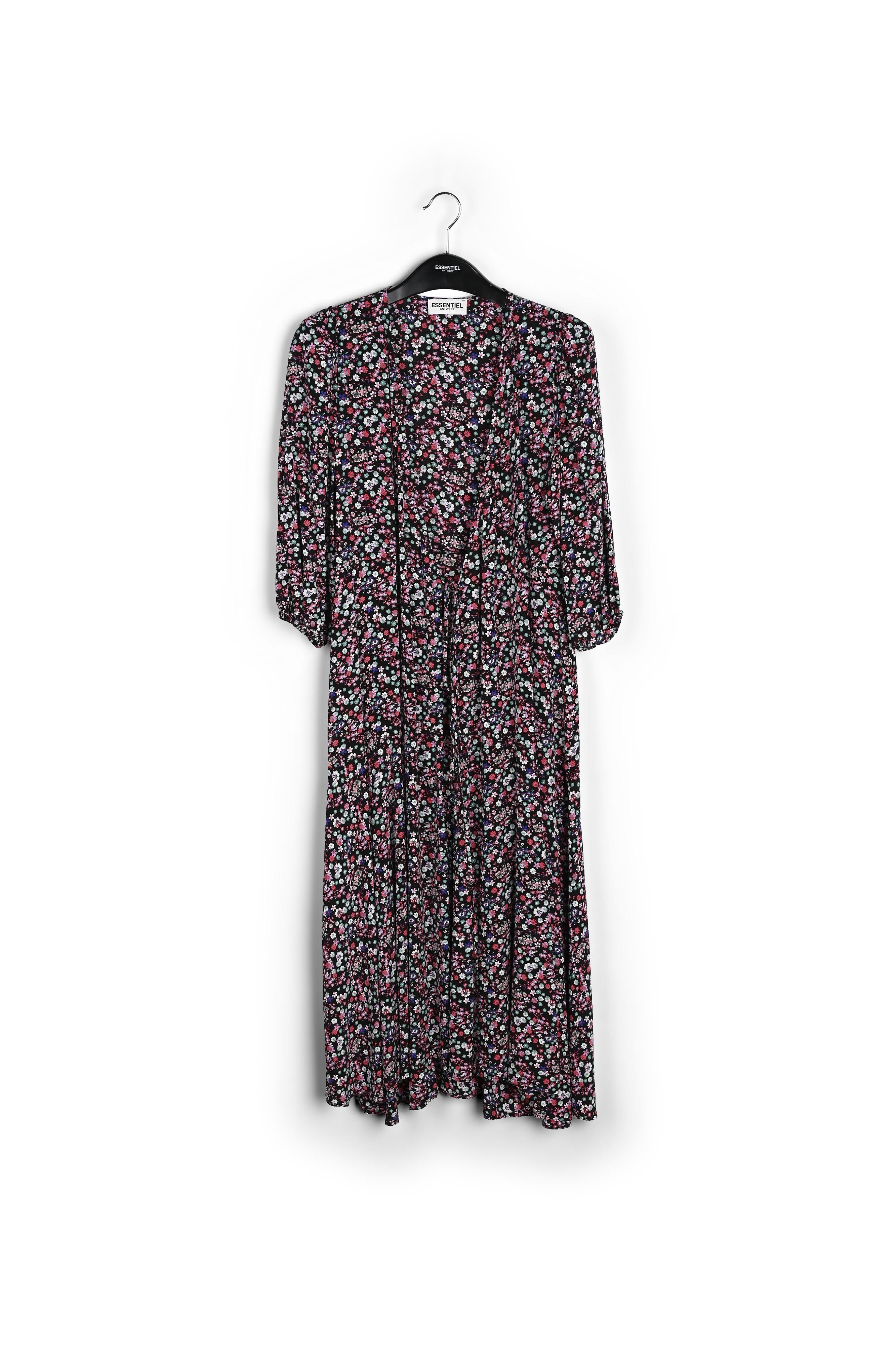 Robe maxi cache-cœur noire à imprimé floral RE—SSENTIEL | Essentiel second hand