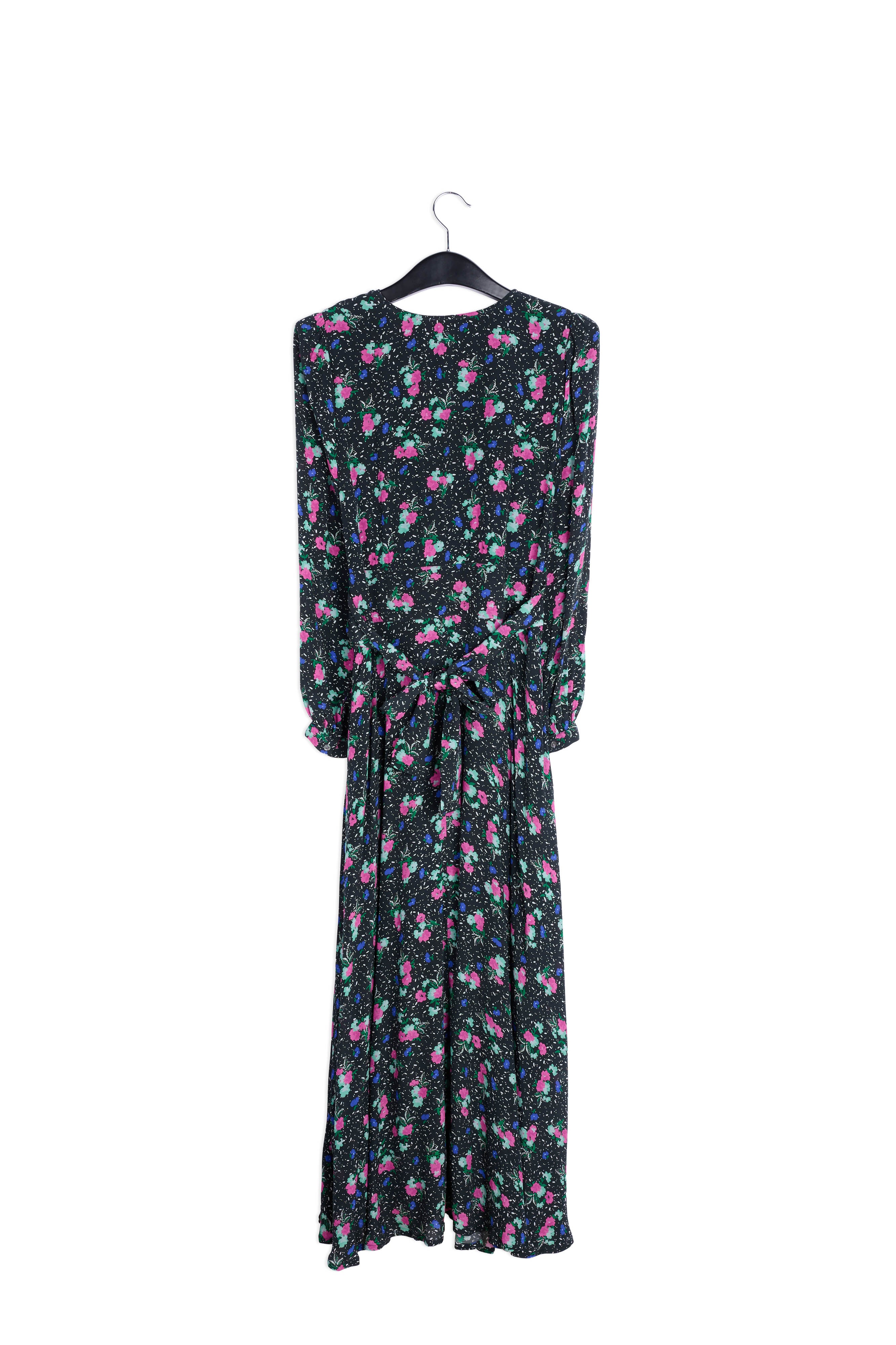 Robe maxi portefeuille noire à fleurs RE—SSENTIEL | Essentiel second hand