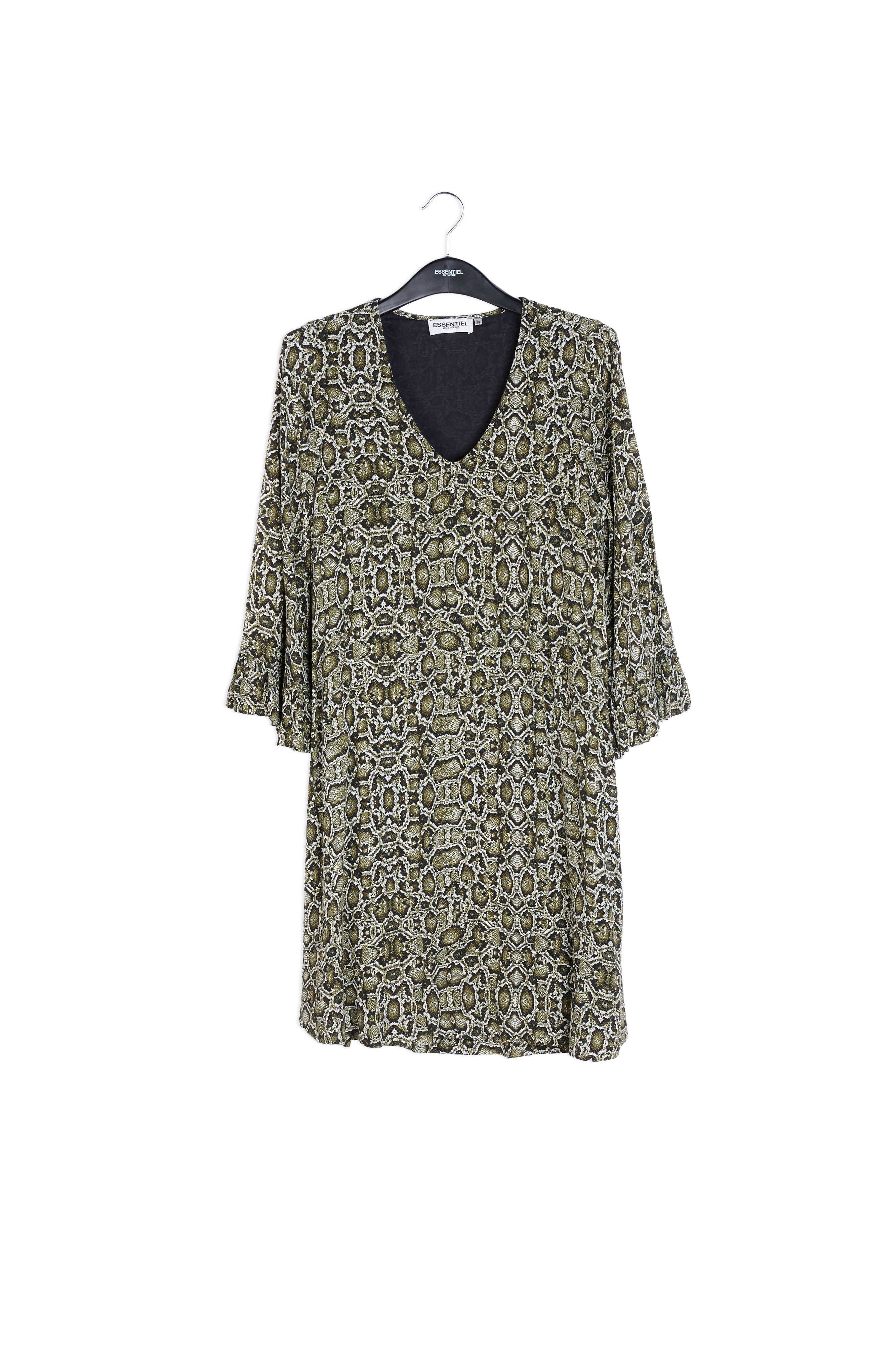 Kakigroene mini-jurk met slangenprint RE—SSENTIEL | Essentiel second hand