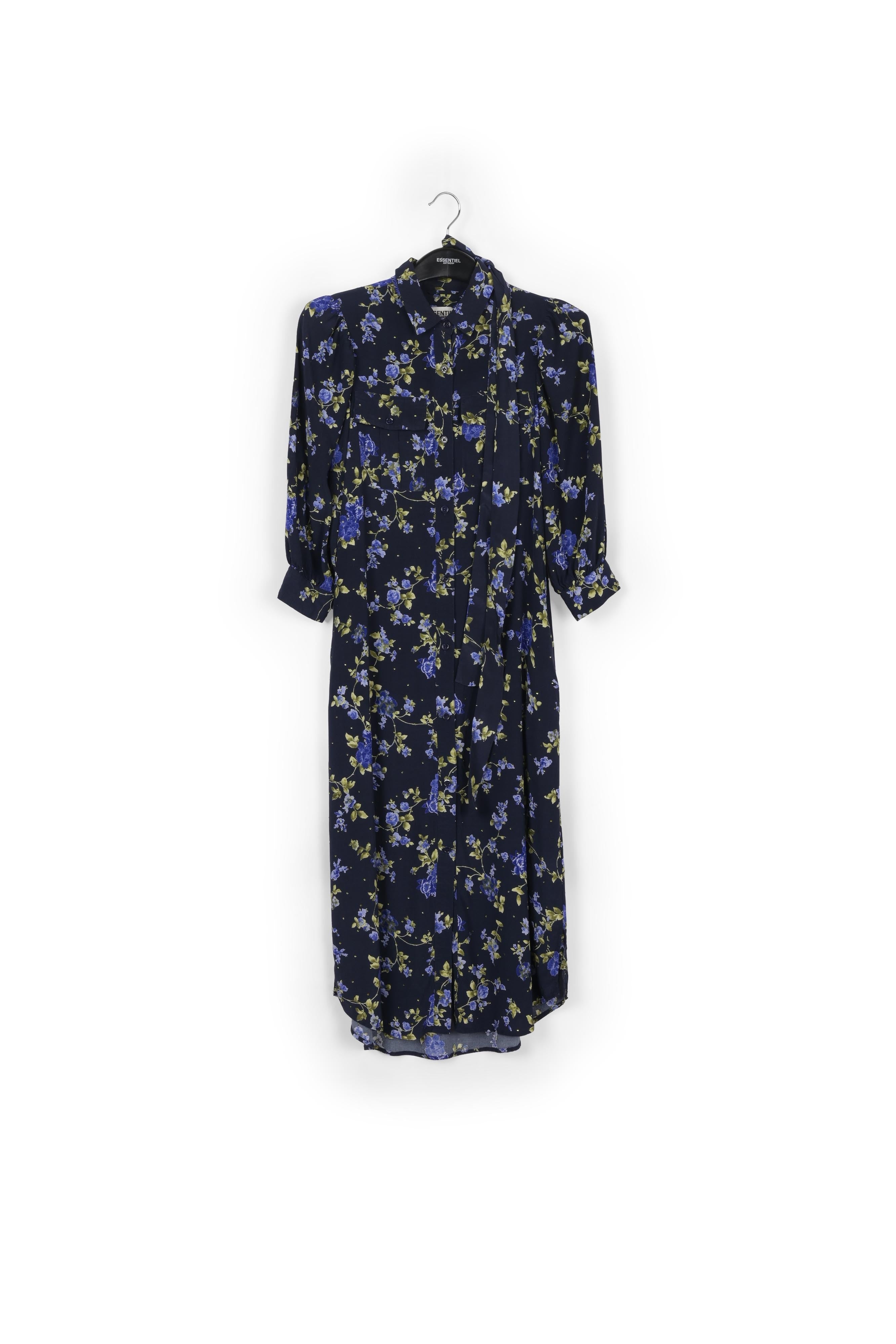 Dark blue floral print shirt dress RE—SSENTIEL | Essentiel second hand