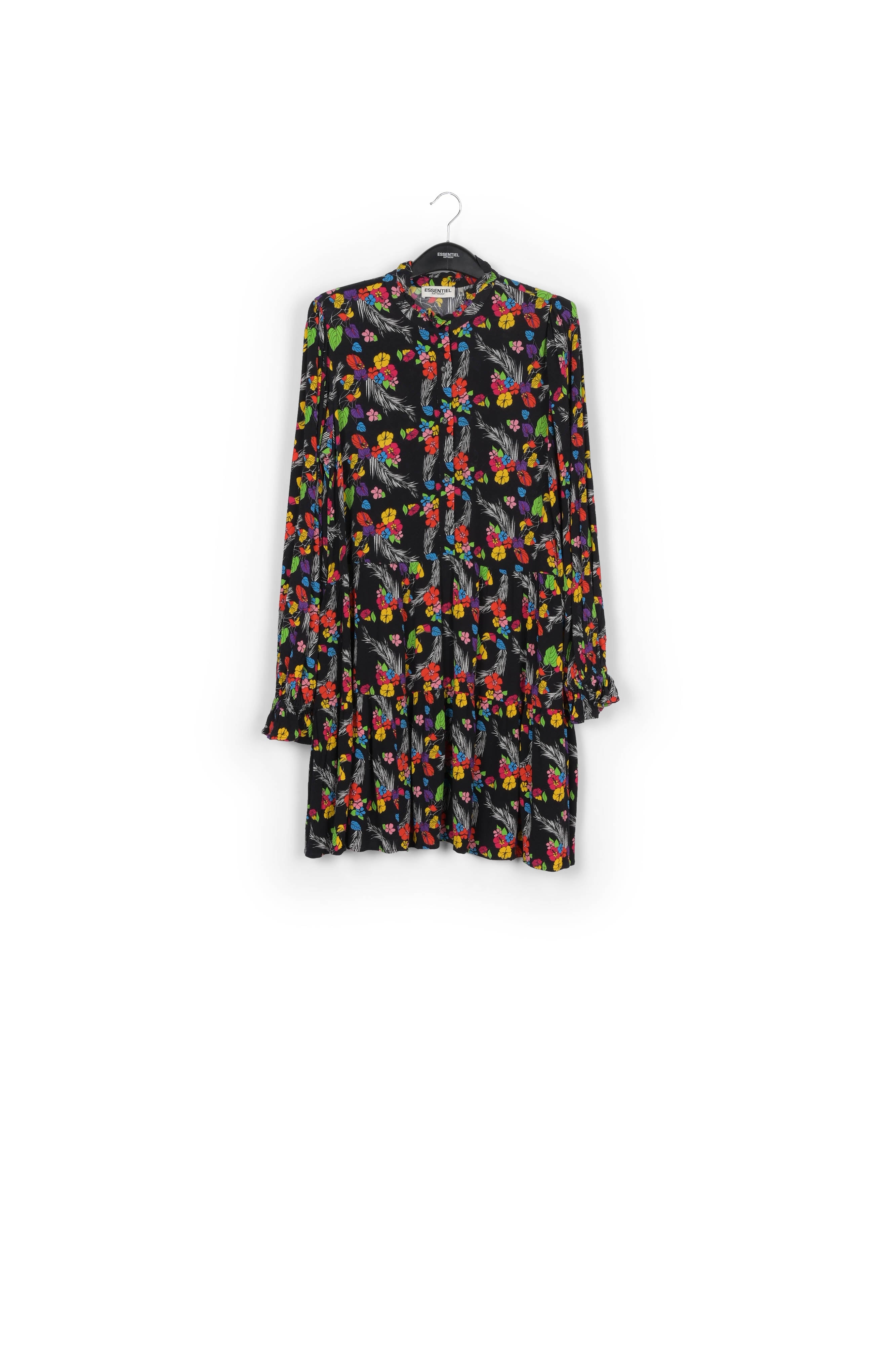 Black tropical print mini dress RE—SSENTIEL | Essentiel second hand