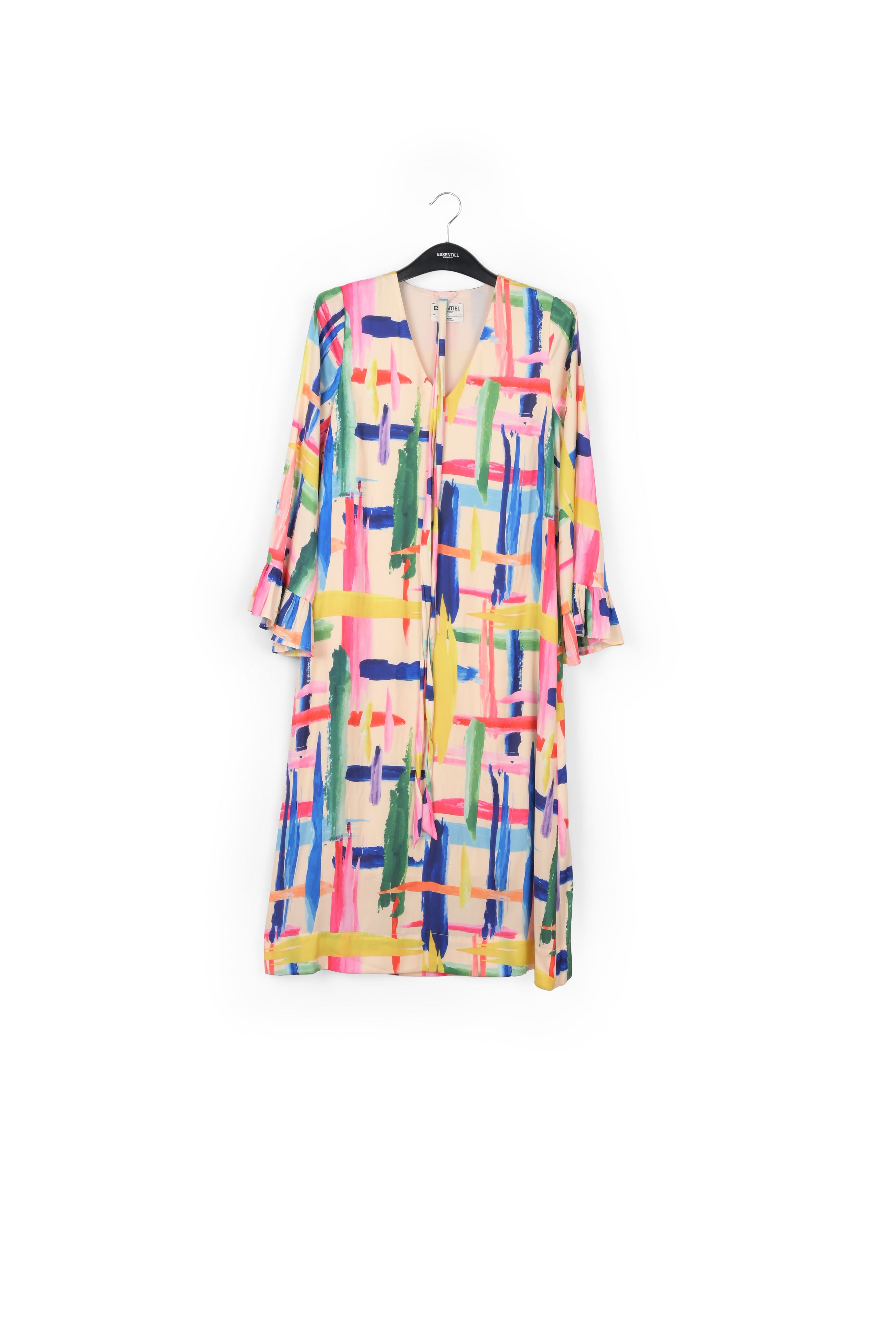 Multicolored graphic striped belted midi dress RE—SSENTIEL | Essentiel second hand
