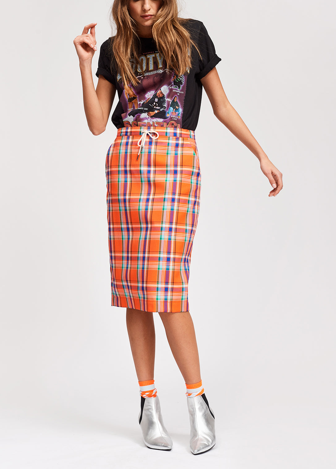 Orange plaid straight skirt RE—SSENTIEL | Essentiel second hand