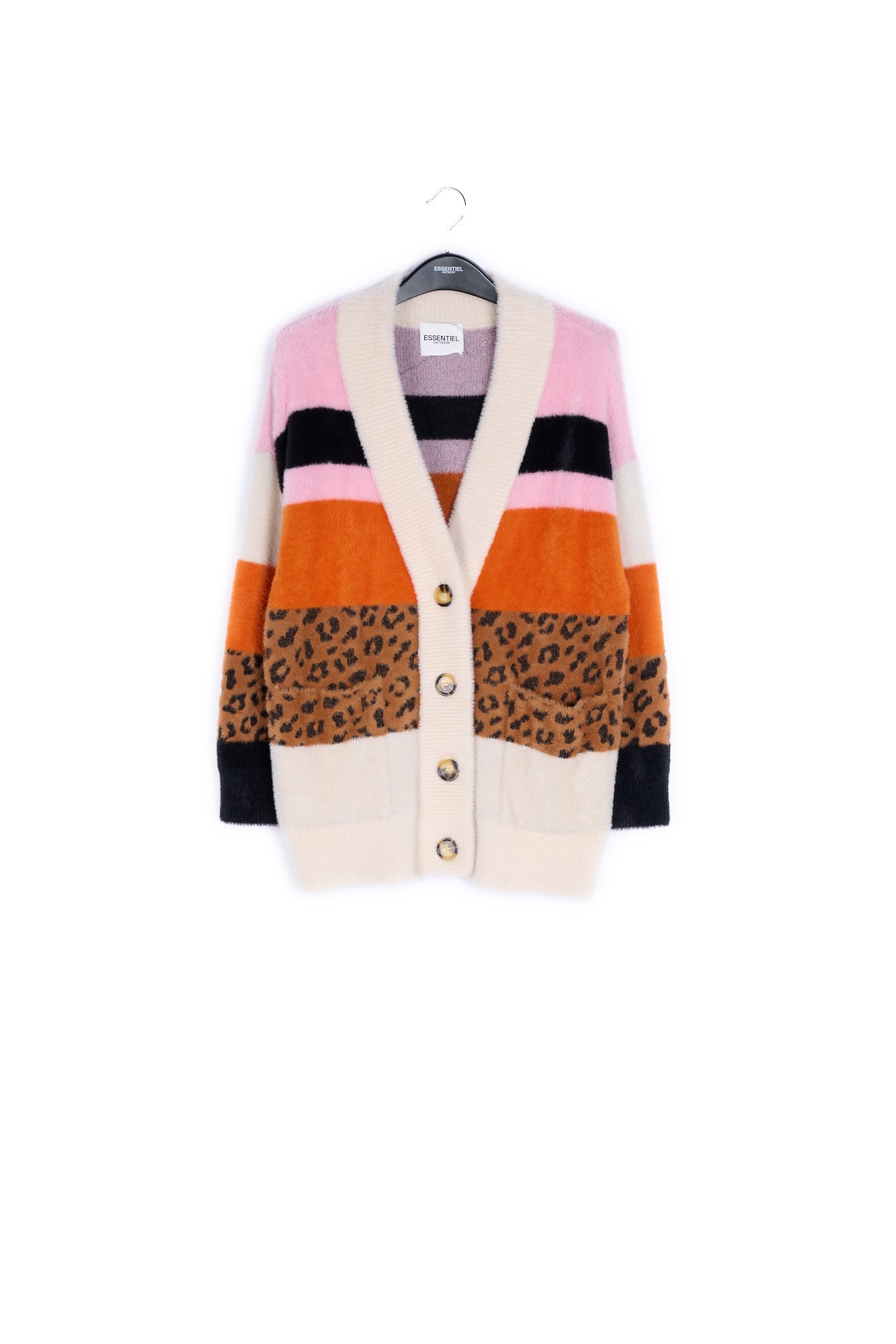 Pink and camel striped knit cardigan RE—SSENTIEL | Essentiel second hand