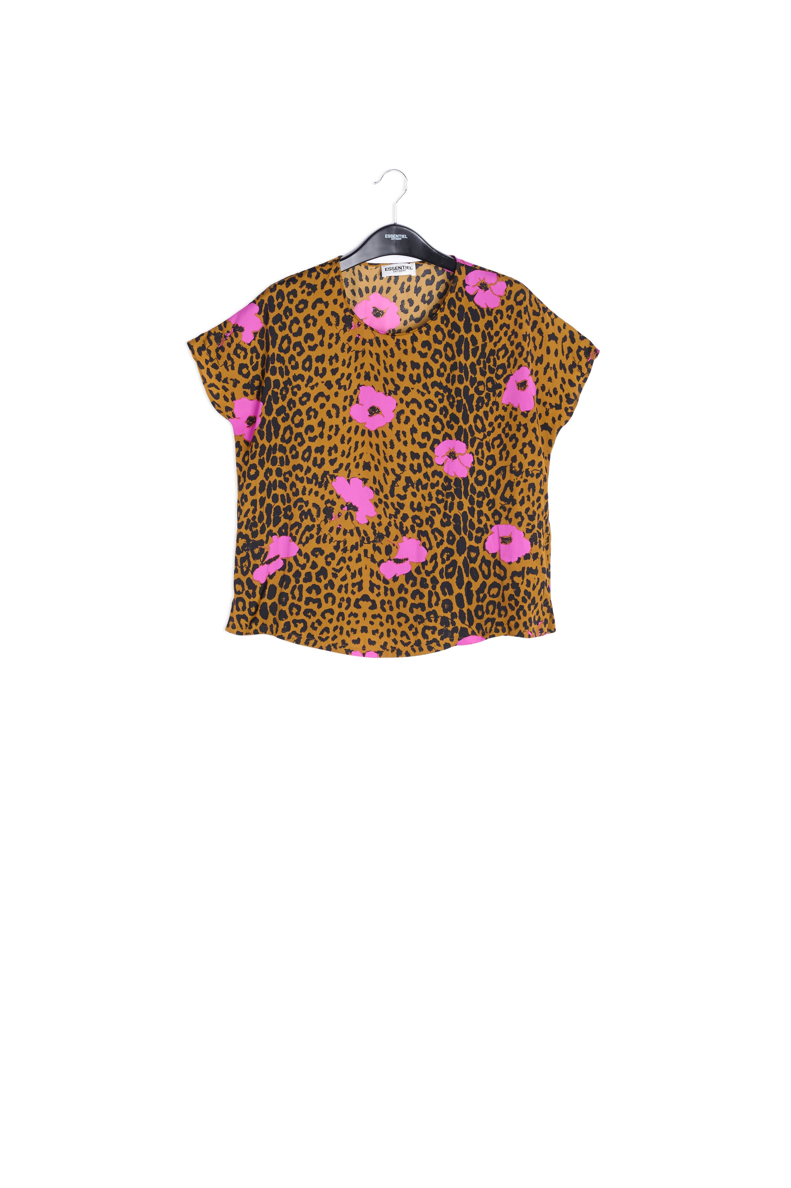 Leopard printed t-shirt with pink statement detail RE—SSENTIEL | Essentiel second hand