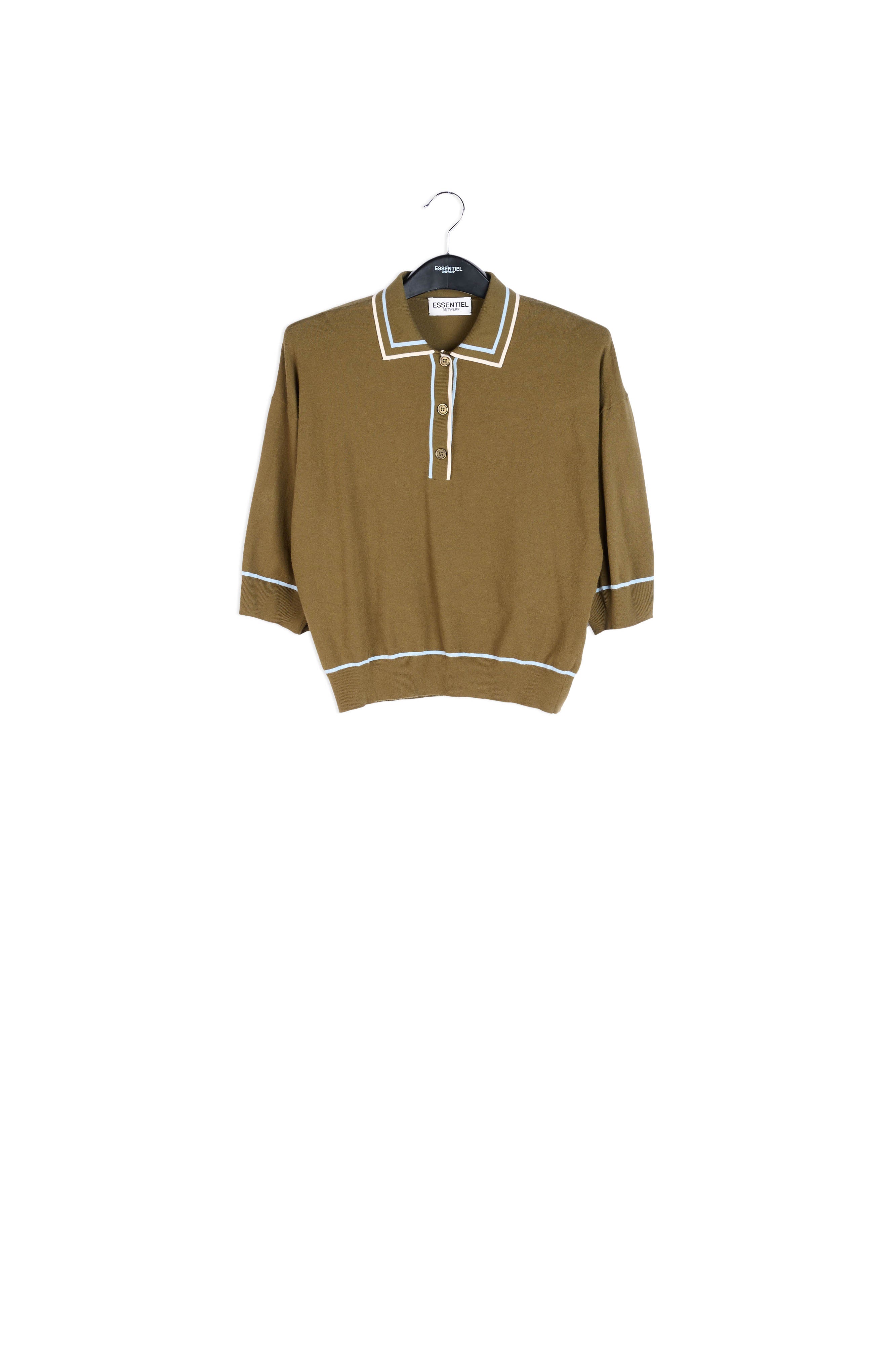 Khaki knitted polo top RE—SSENTIEL | Essentiel second hand