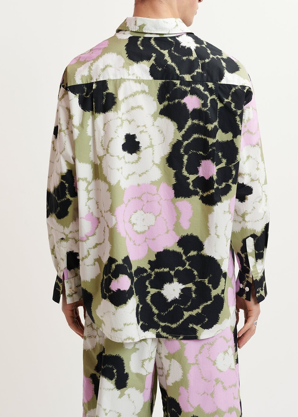 Light khaki, lilac and off-white cotton shirt with floral print RE—SSENTIEL | Essentiel second hand