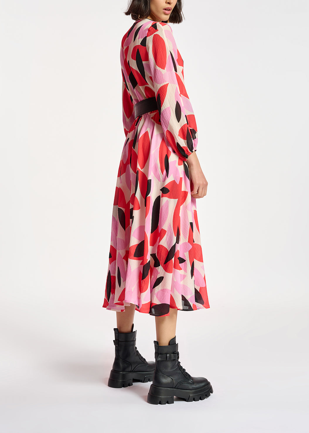 Off-white, red and pink abstract print midi-length dress RE—SSENTIEL | Essentiel second hand