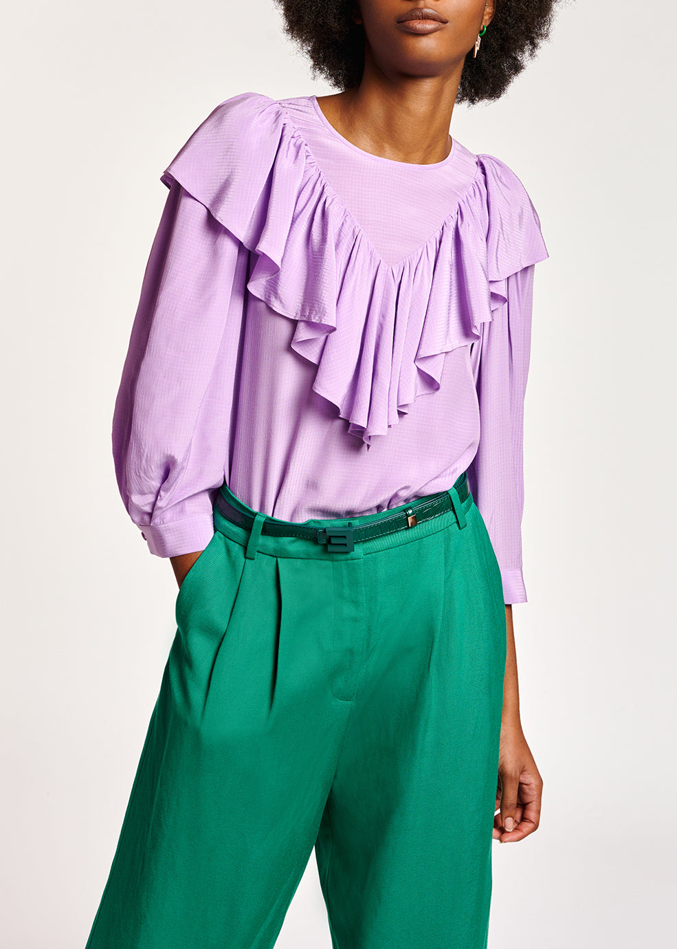 Lilac fluid loose-fit top with ruffles RE—SSENTIEL | Essentiel second hand