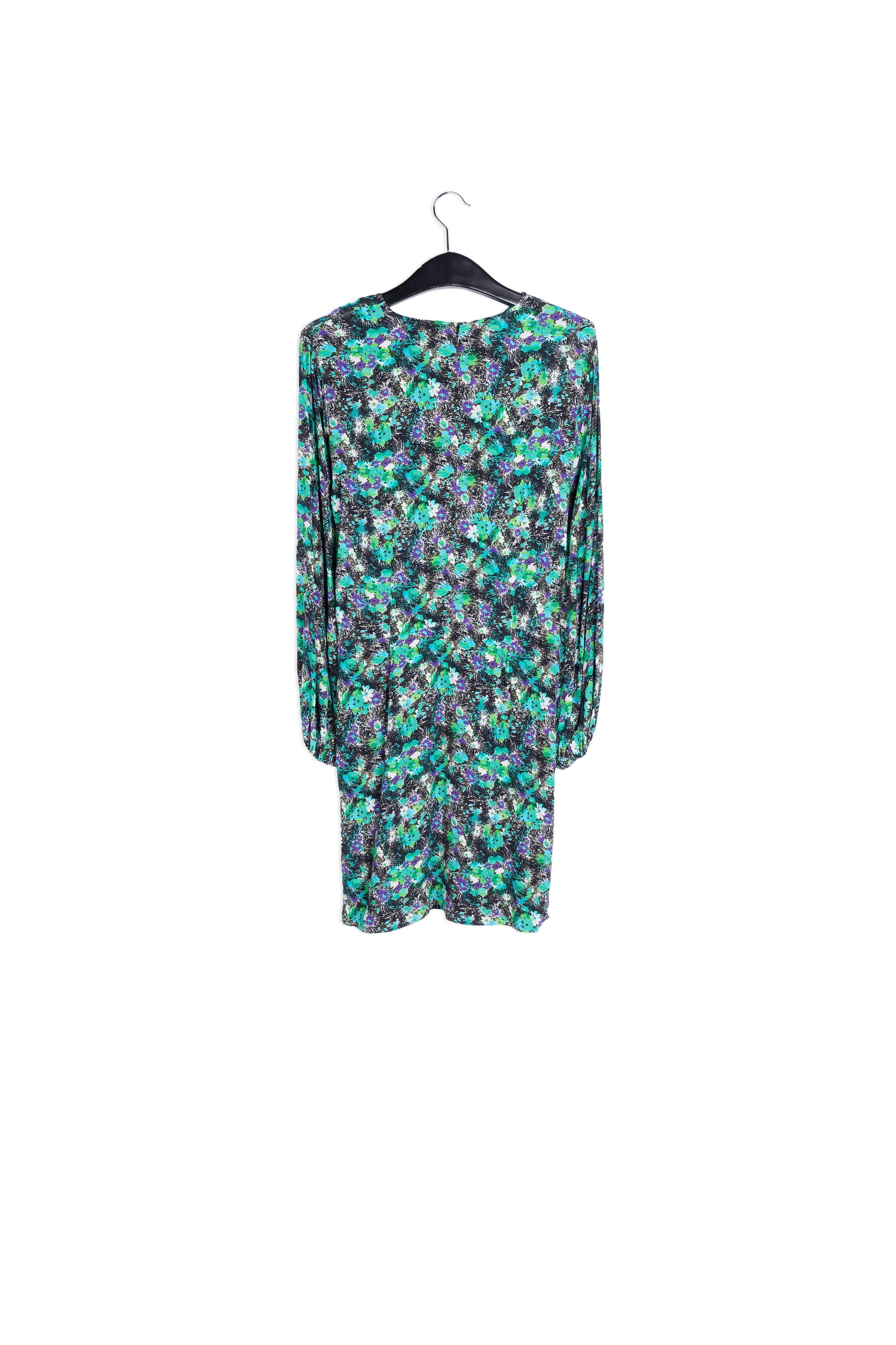 Zwarte en blauwe mini-jurk met bloemenprint RE—SSENTIEL | Essentiel second hand