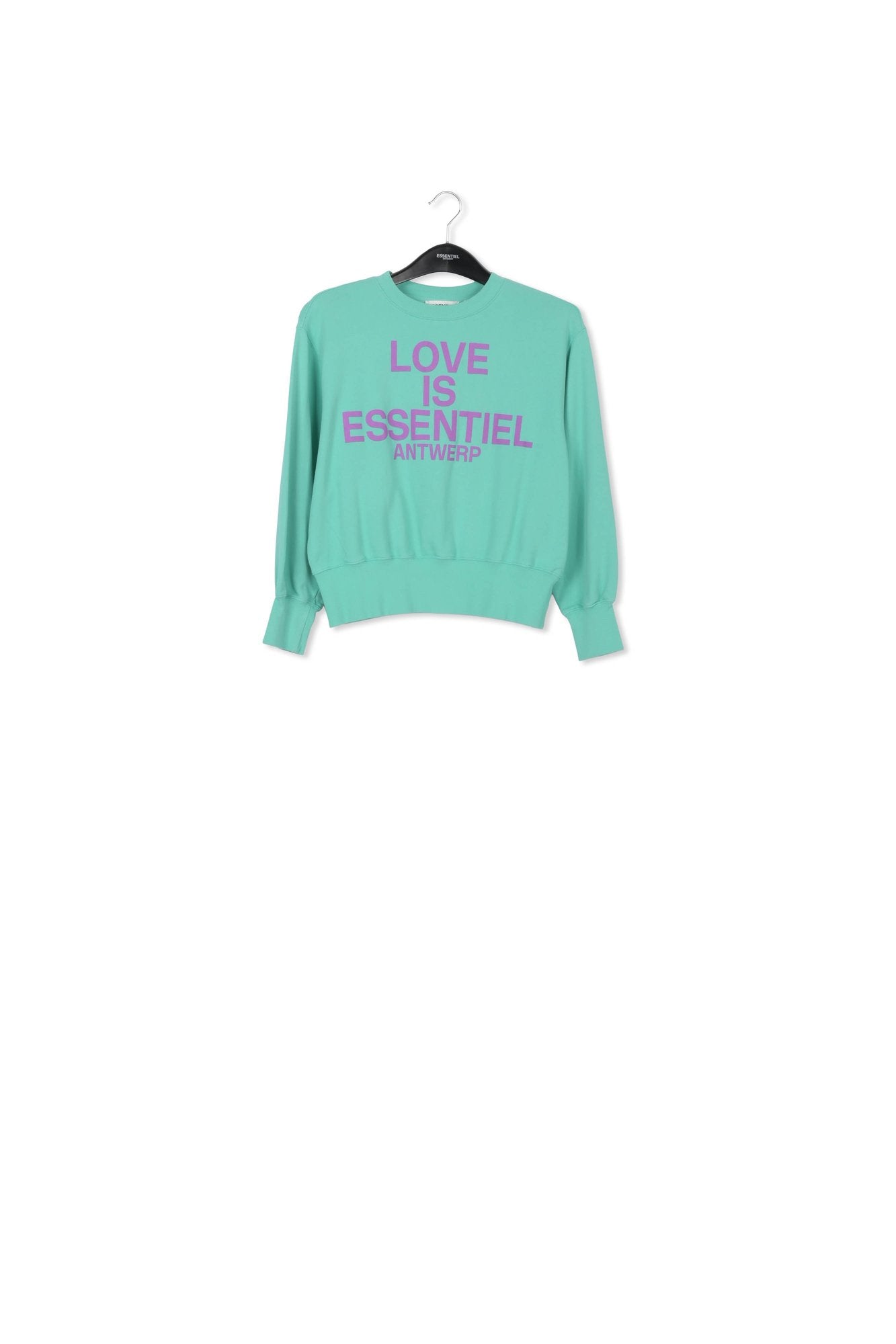 Sweatshirt turquoise en coton bio avec texte RE—SSENTIEL | Essentiel second hand