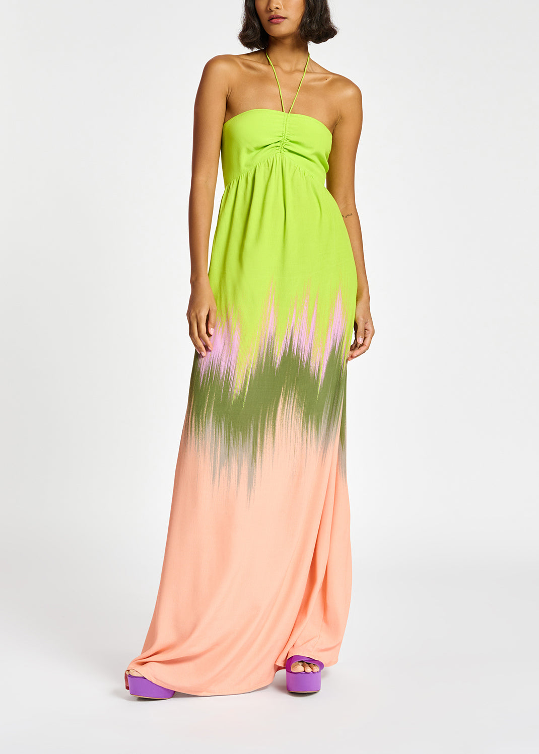 Robe maxi vert citron, pêche et kaki RE—SSENTIEL | Essentiel second hand