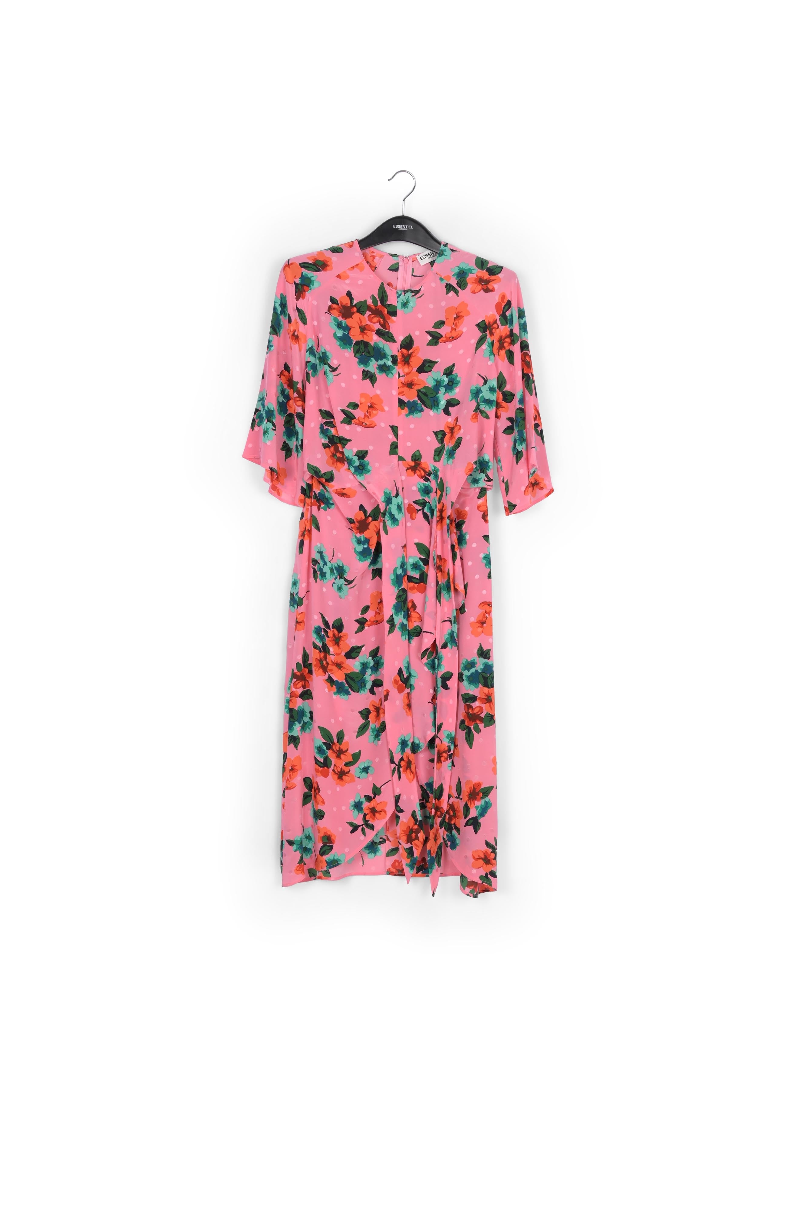 Pink floral and polka dot silk midi dress RE—SSENTIEL | Essentiel second hand
