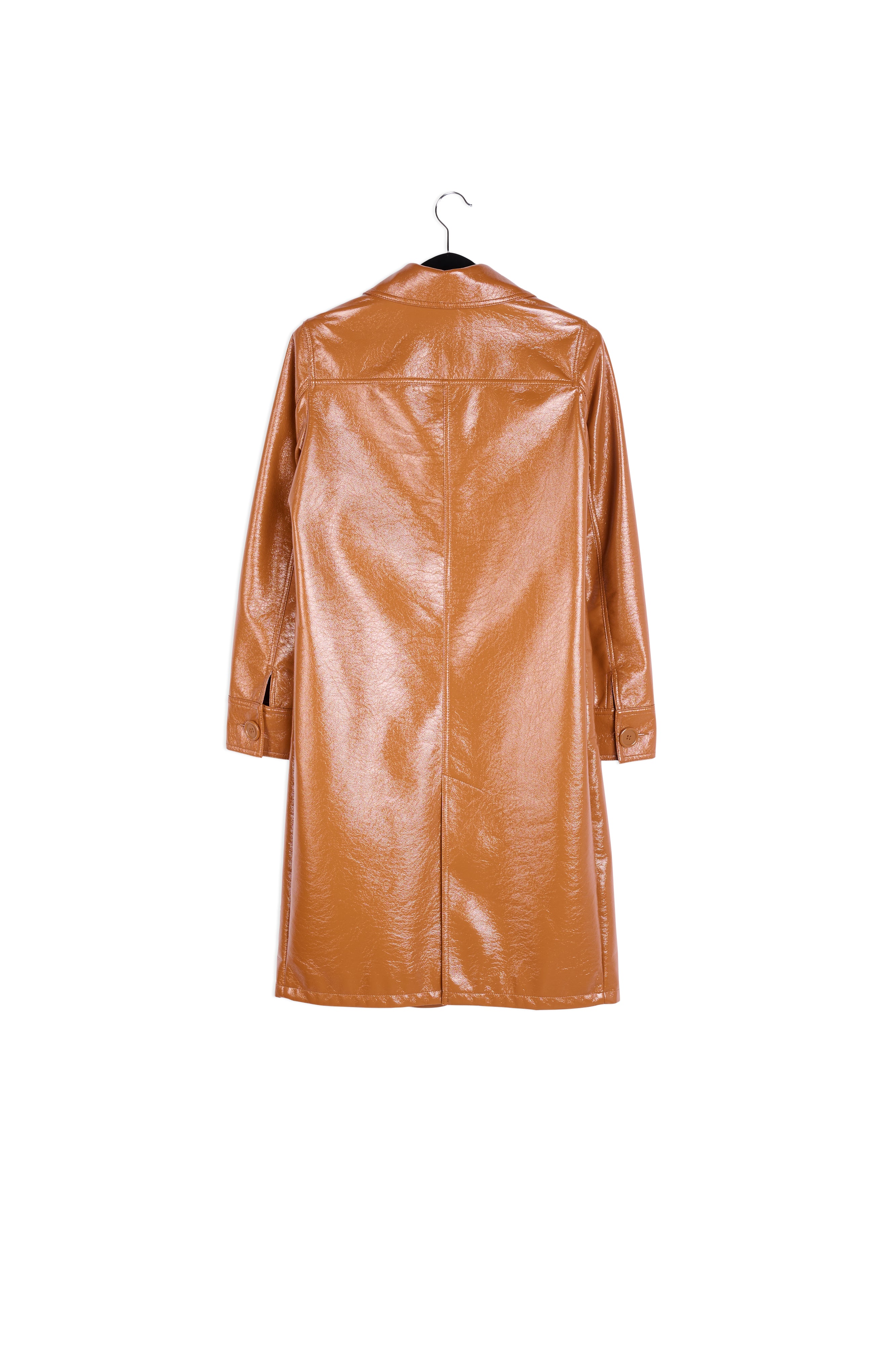 Brown faux patent-leather trench coat RE—SSENTIEL | Essentiel second hand