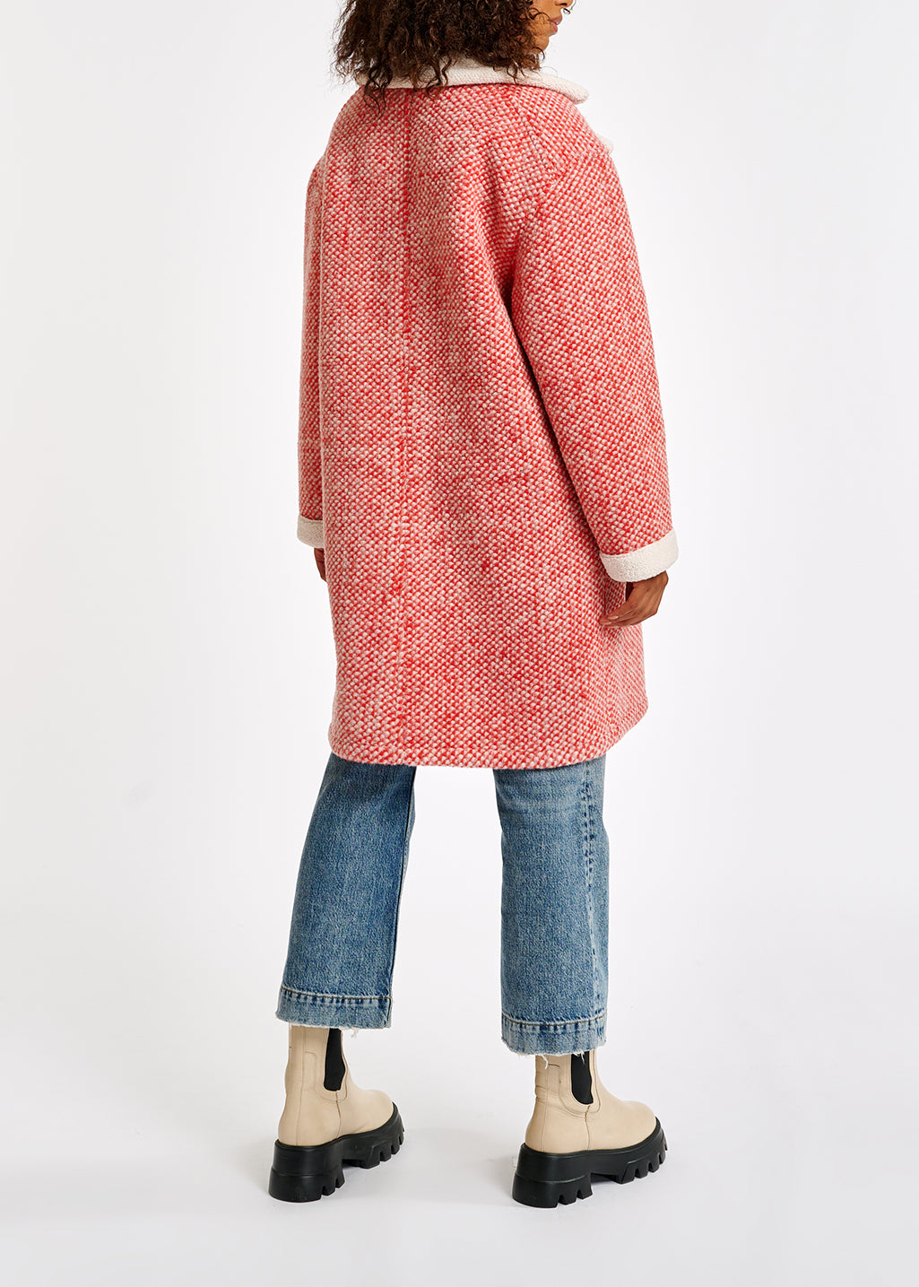 Red and off-white wool-blend coat with teddy lining RE—SSENTIEL | Essentiel second hand