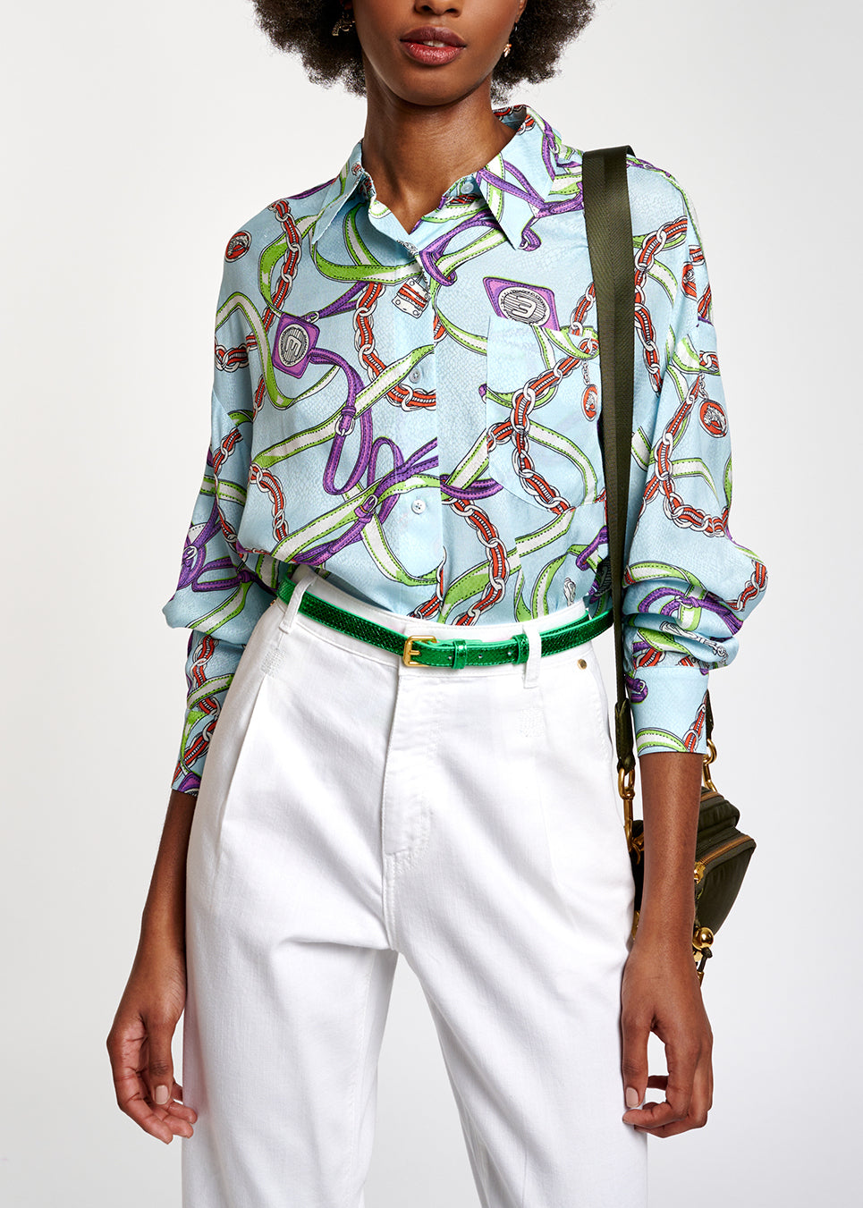 Light blue loose-fit print shirt RE—SSENTIEL | Essentiel second hand