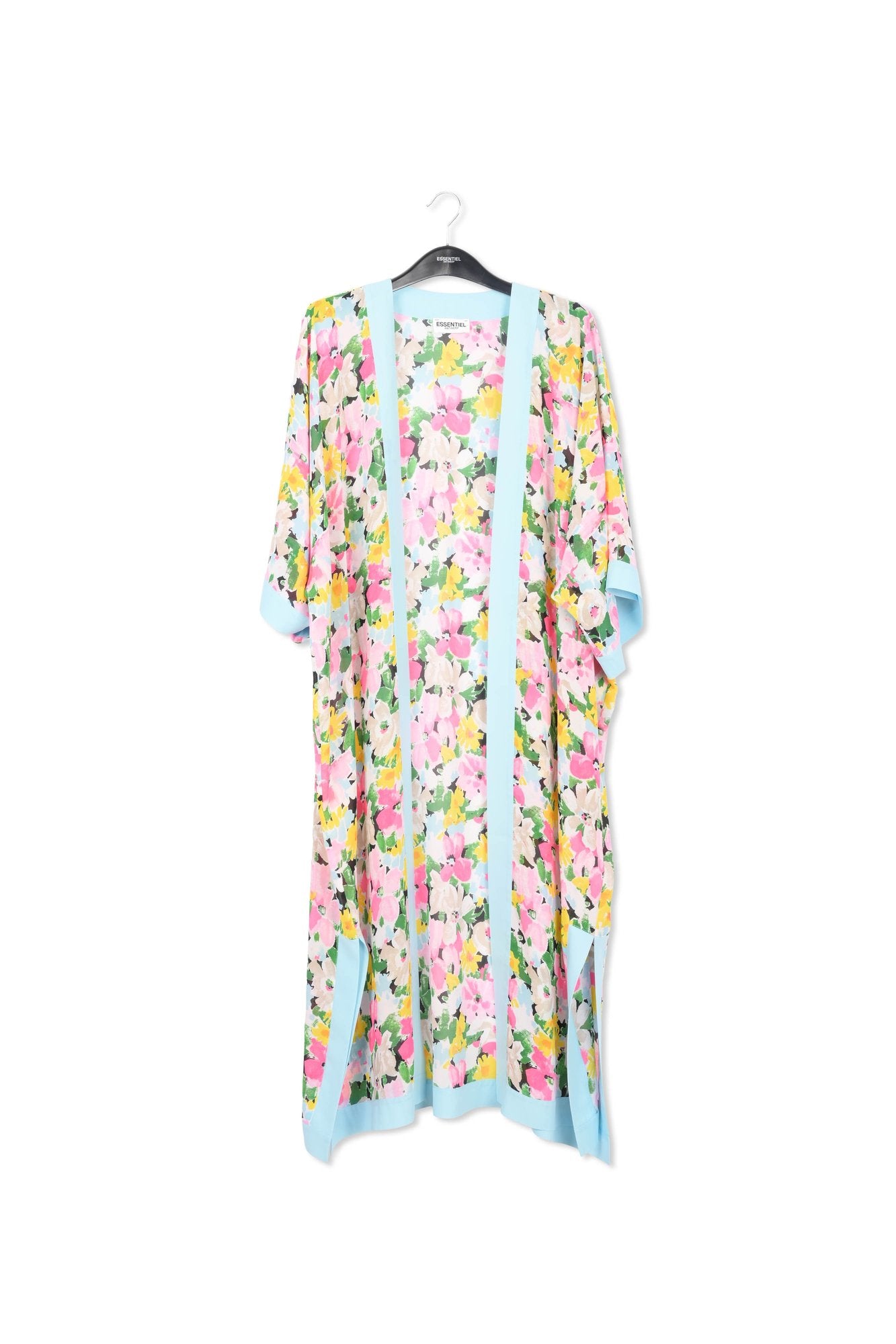 Kimono fleuri bleu clair, rose et vert RE—SSENTIEL | Essentiel second hand